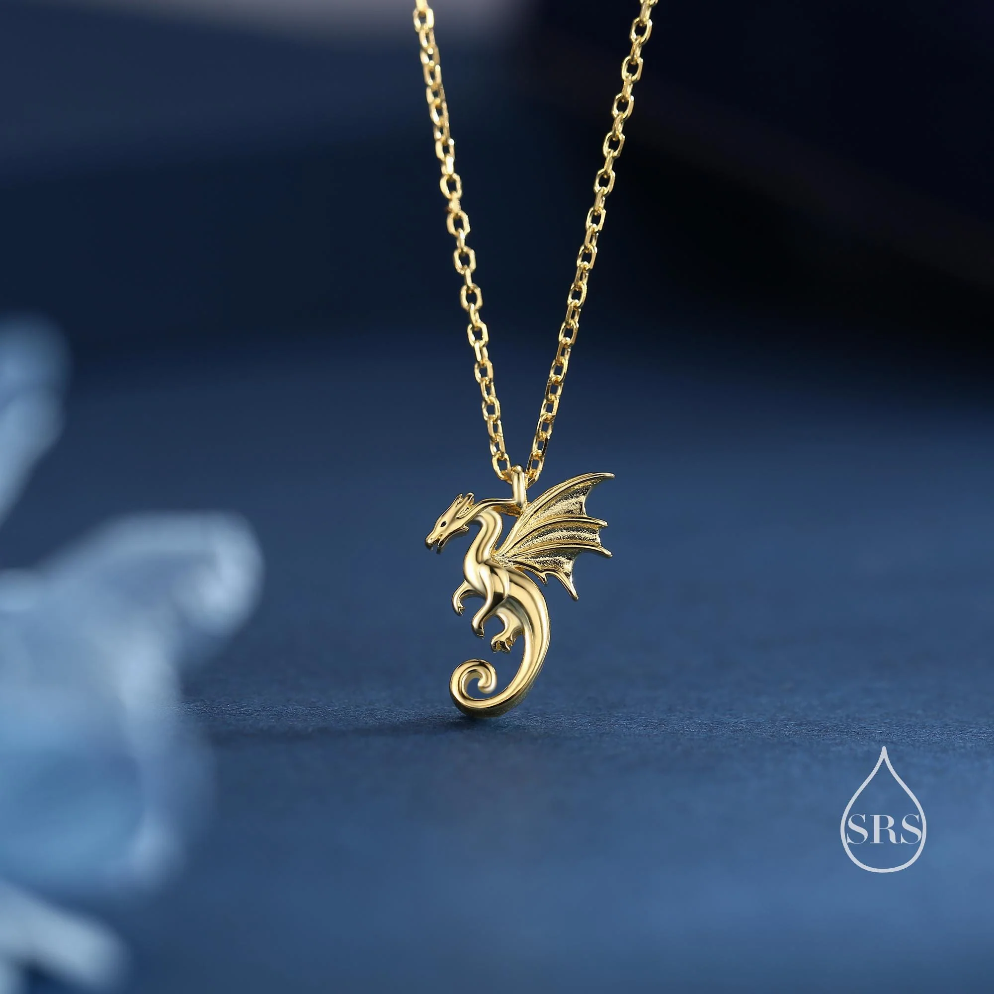 Extra Tiny Dragon Pendant Necklace in Sterling Silver, Silver or Gold or Rose Gold, Flying Dragon Necklace, Small Winged Dragon Pendant - Image 6