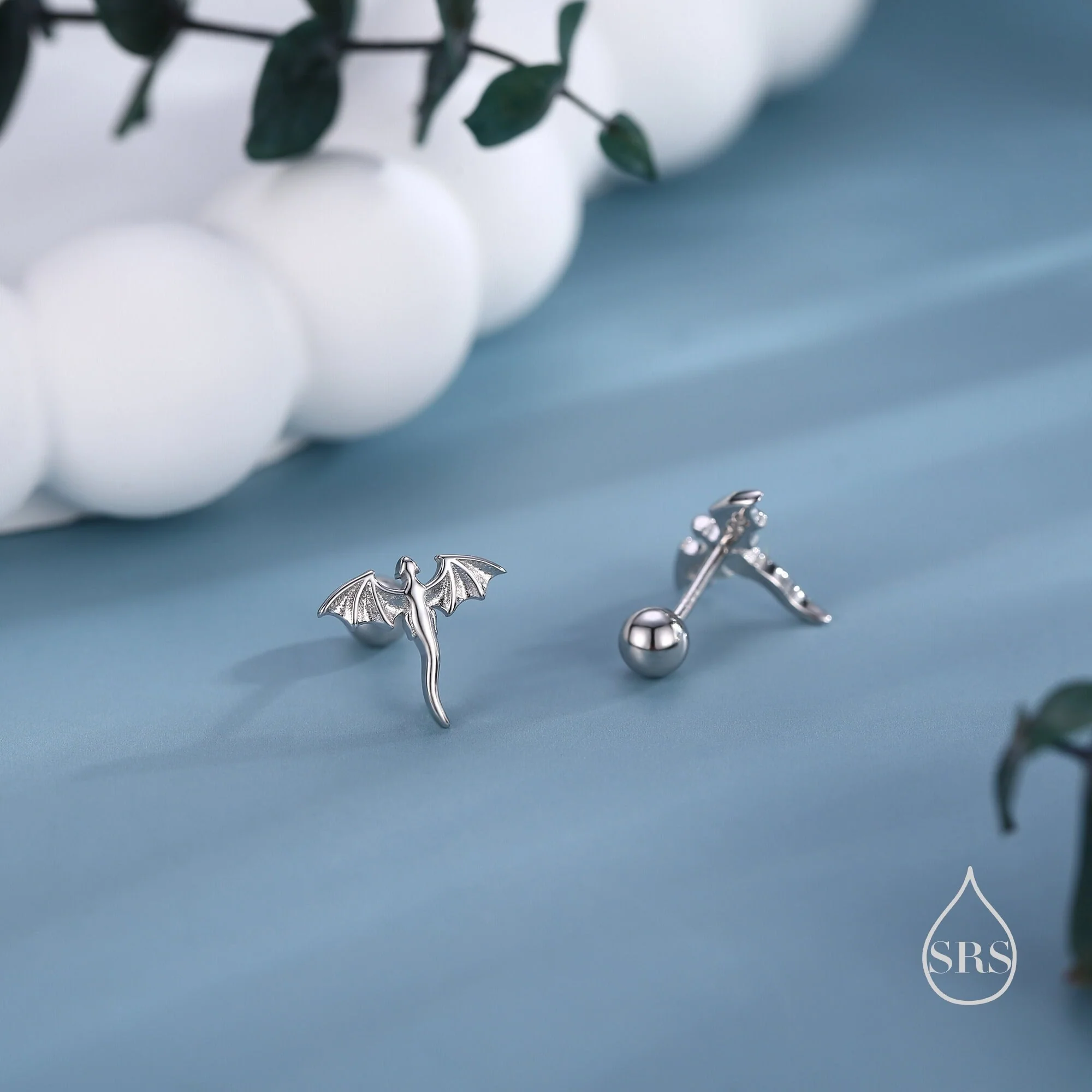 Extra Tiny Dragon 18G Screw Back Earrings in Sterling Silver