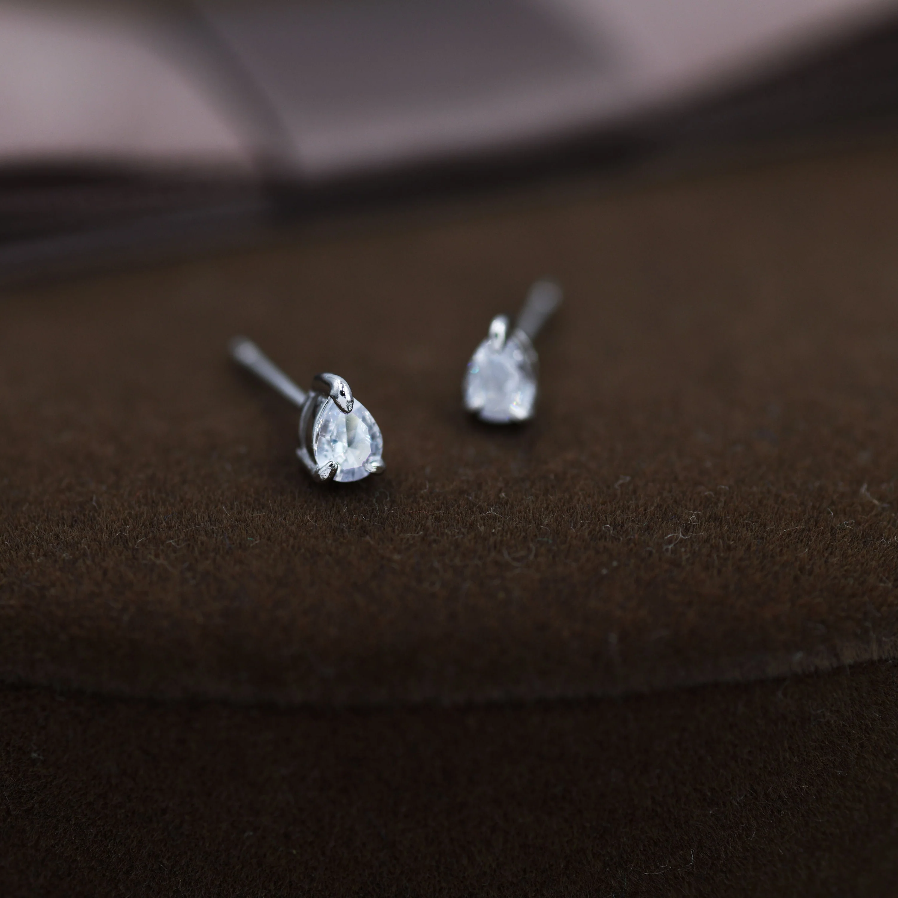 Extra Tiny Droplet CZ Stud Earrings in Sterling Silver, Tiny Pear Cut CZ Stud Earrings, Silver or Gold - Image 4