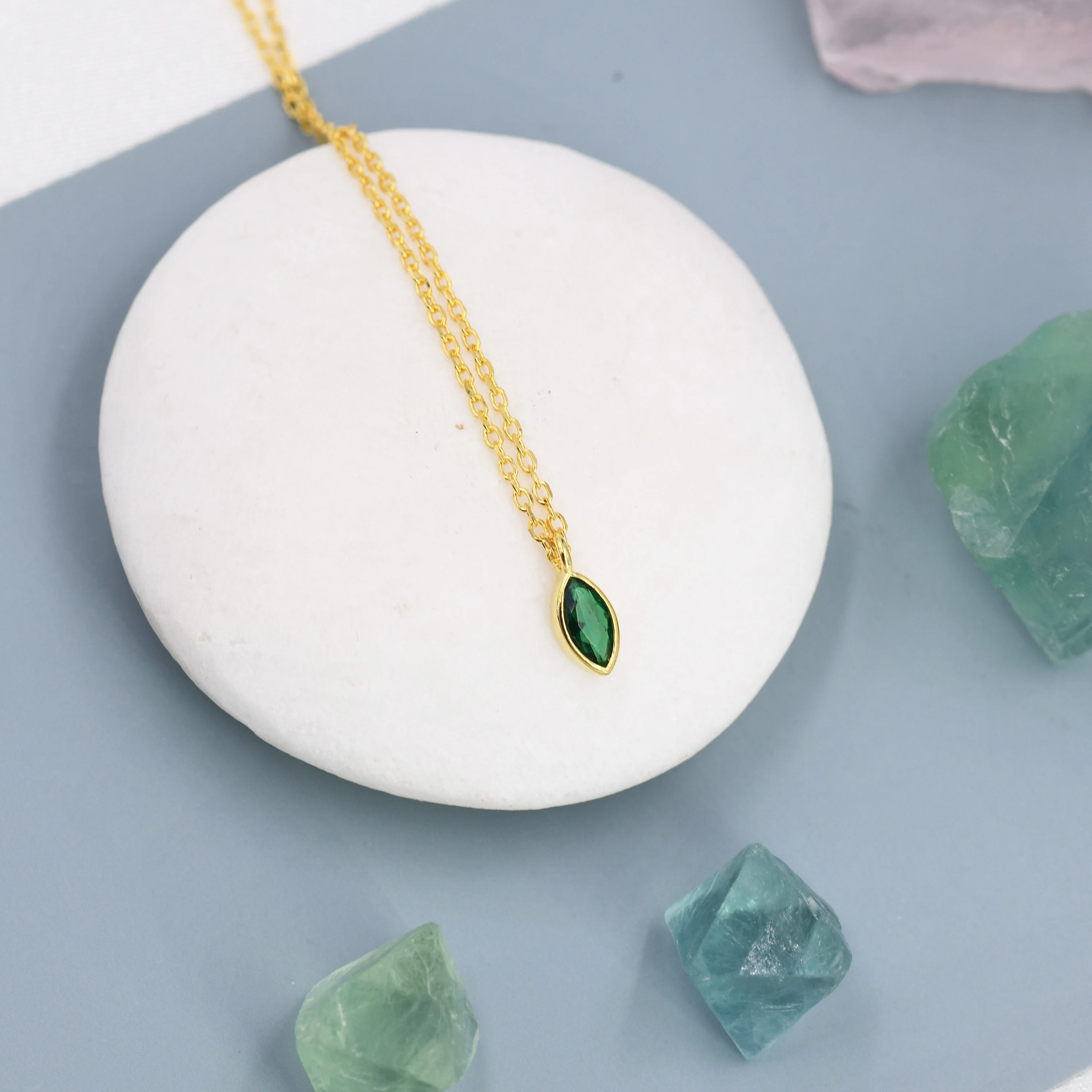 Extra Tiny Emerald Green Marquise CZ Necklace in Sterling Silver, Silver or Gold, Single Marquise Necklace, Diamond CZ, May Birthstone - Image 4