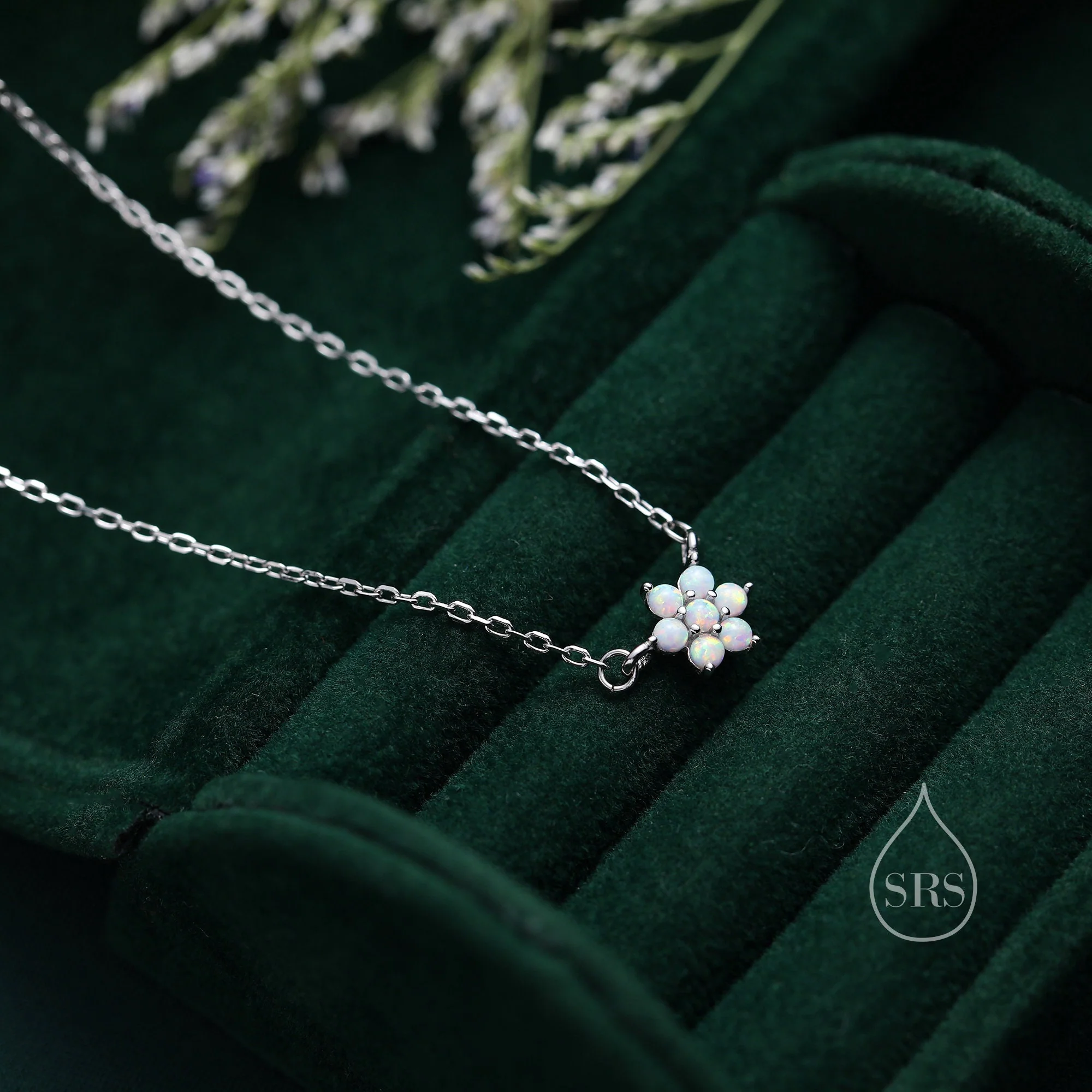 Extra Tiny Fire Opal Flower CZ Pendant Necklace in Sterling Silver, October Birthstone Necklace, Tiny Opal Necklace, Opal Snowflake Necklace - Image 2