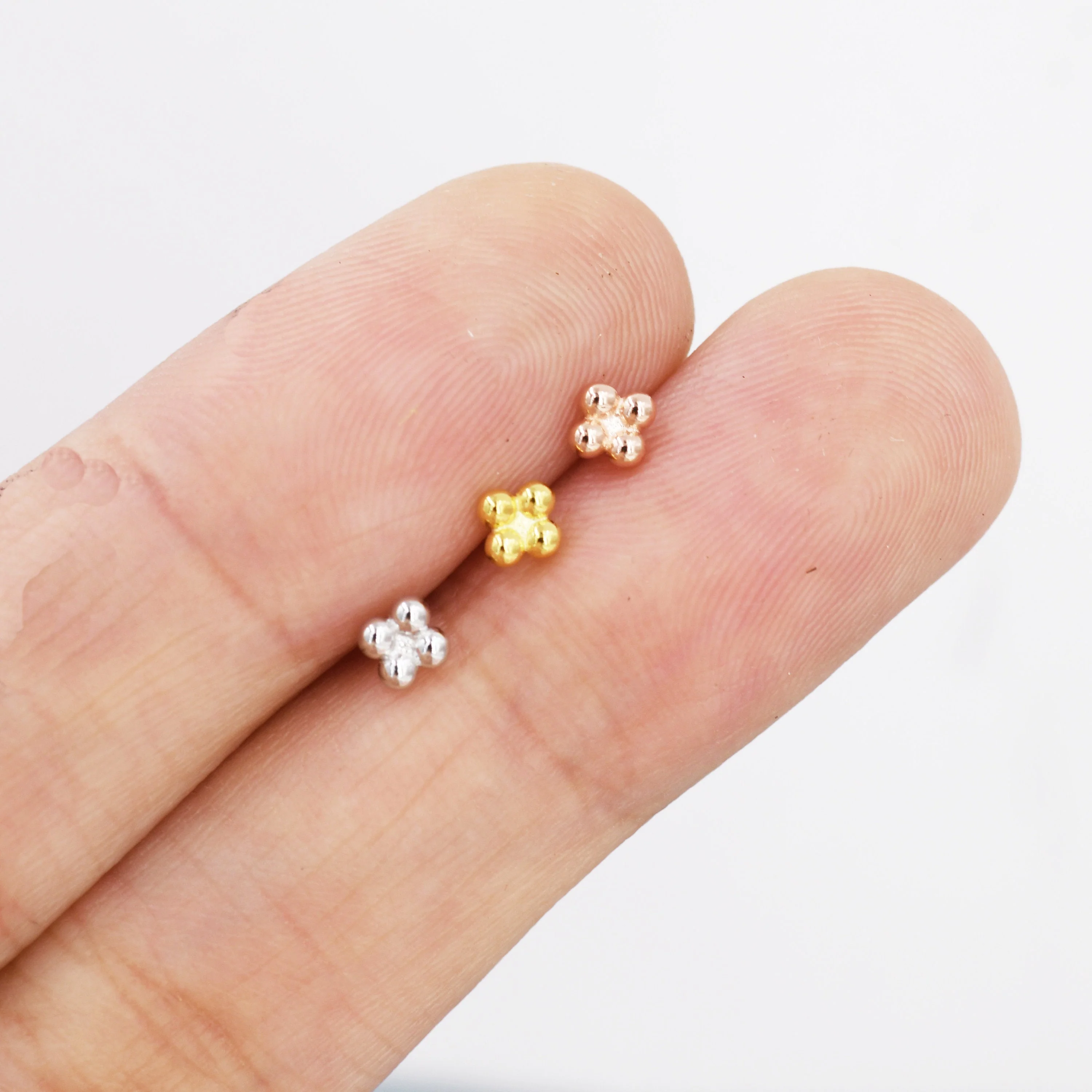 Extra Tiny Four Ball Cluster Screw Back Earrings in Sterling Silver, Gold or Silver, Four Dot Barbell Earrings, Vintage Inspired - Image 8