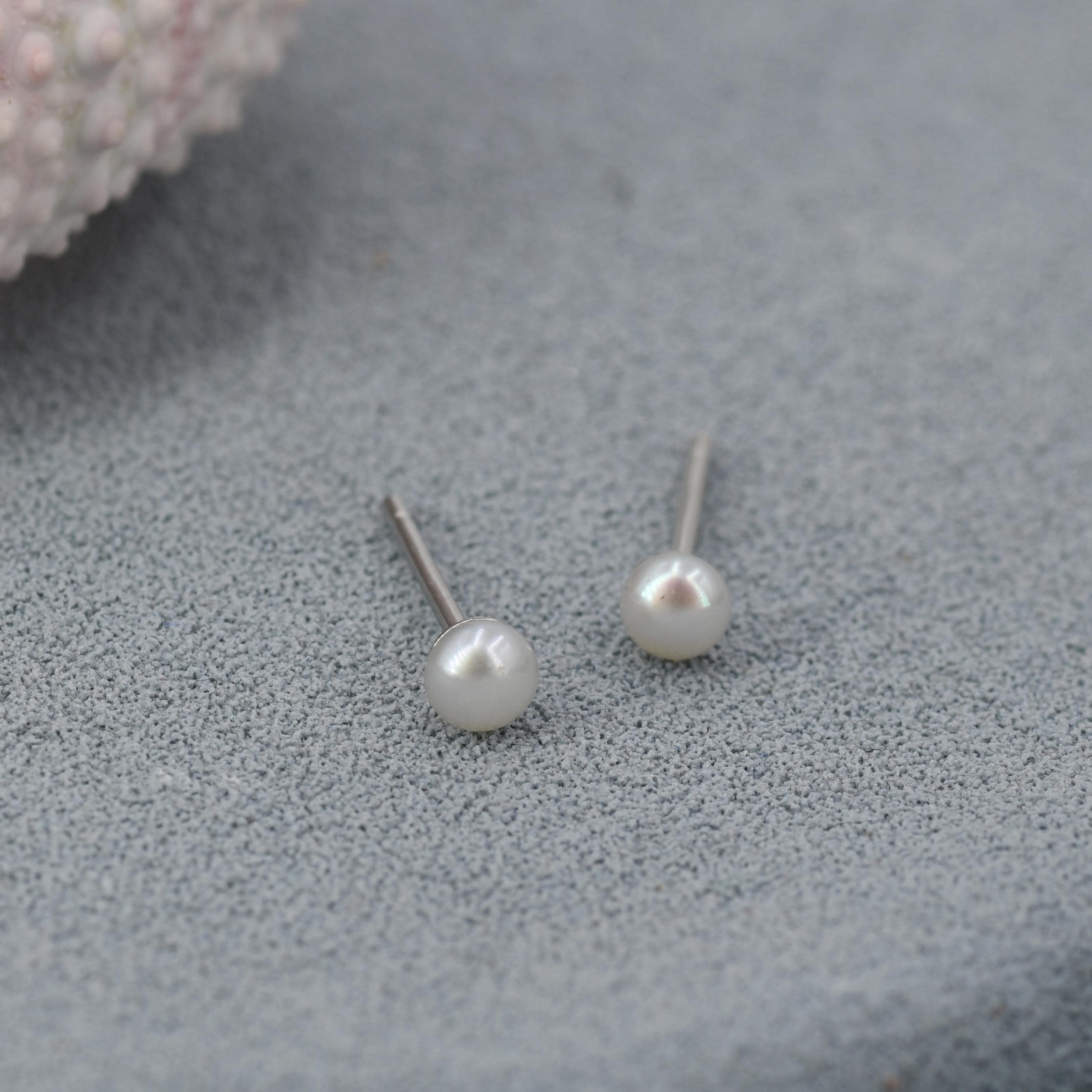 Extra Tiny Genuine Pearl Stud Earrings in Sterling Silver, 3mm Small Pearl Stud, Silver Pearl Earrings, - Image 3