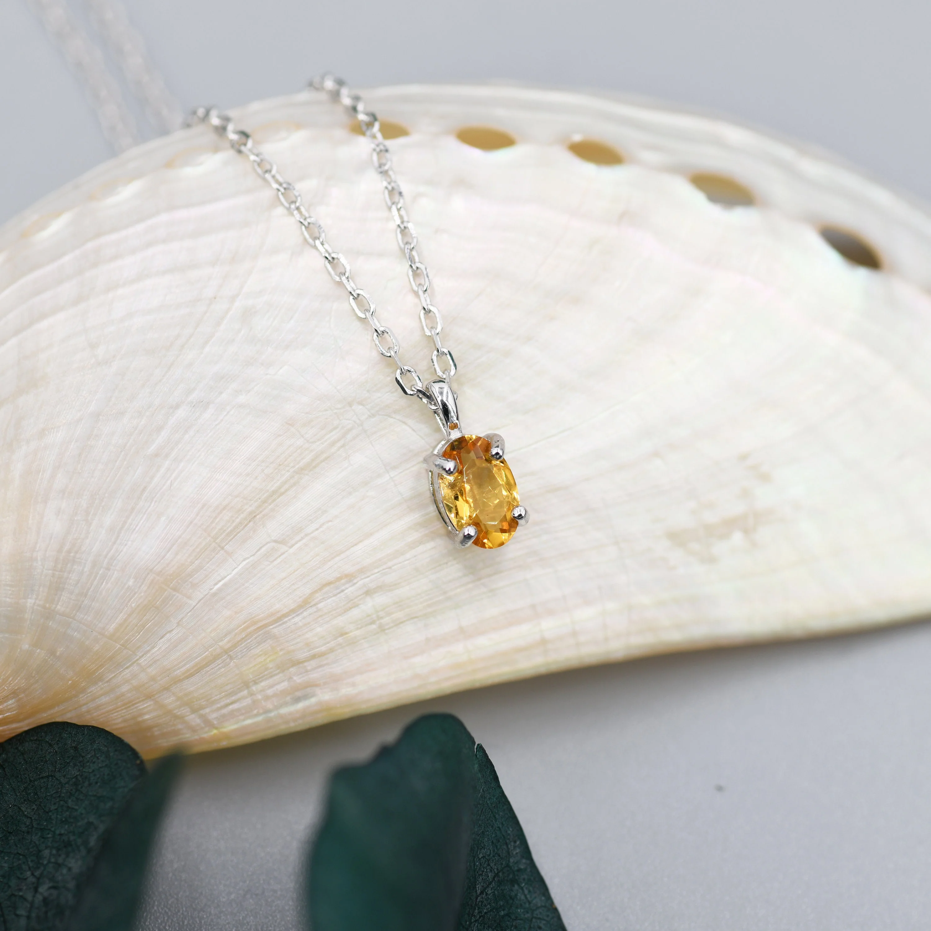 Extra Tiny Genuine Yellow Citrine Crystal Oval Pendant Necklace in Sterling Silver, 4x6 mm - Image 5