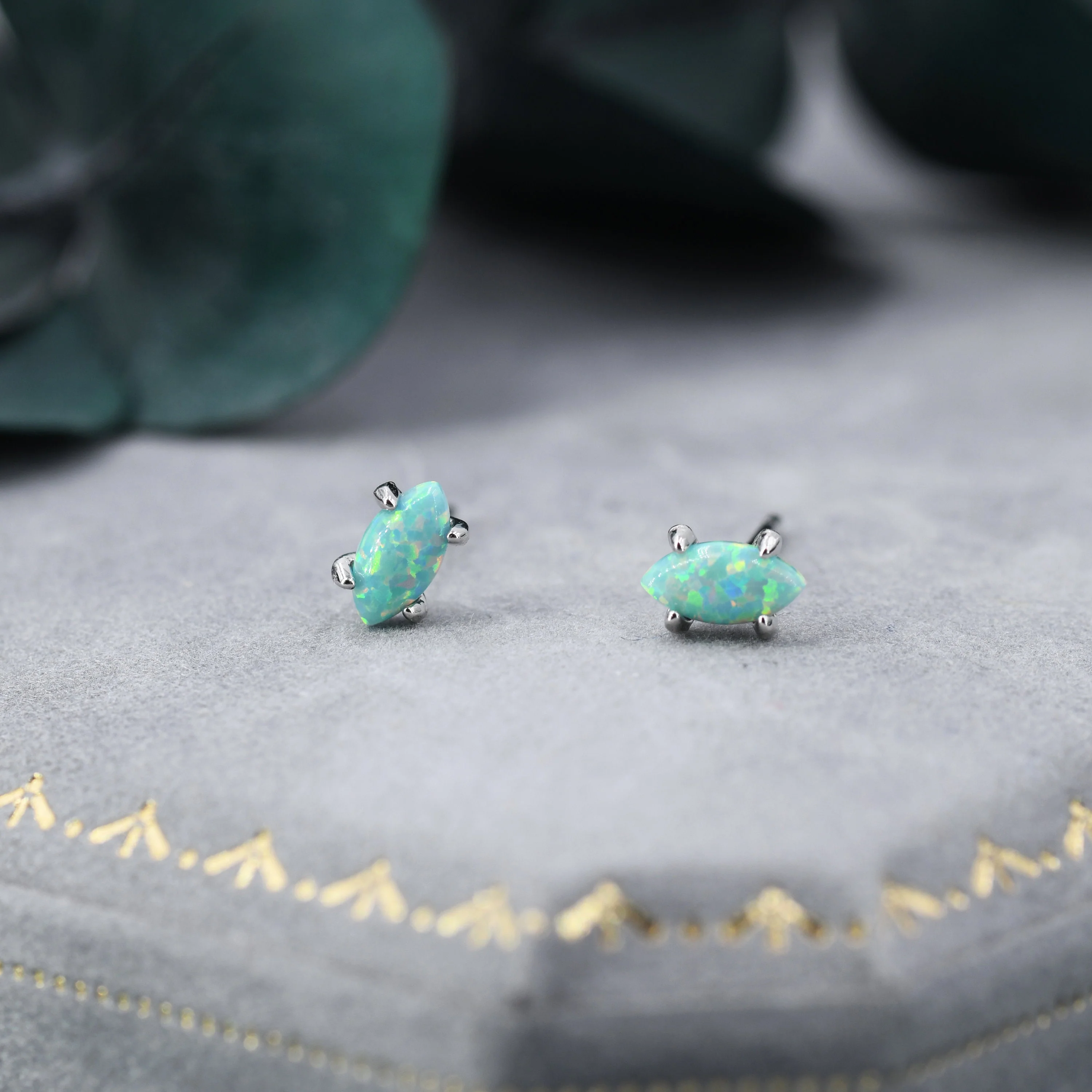 Extra Tiny Green Opal Marquise Stud Earrings in Sterling Silver, Tiny Marquise Opal Earrings, Mint Green Opal, Lab Opal Stud - Image 6