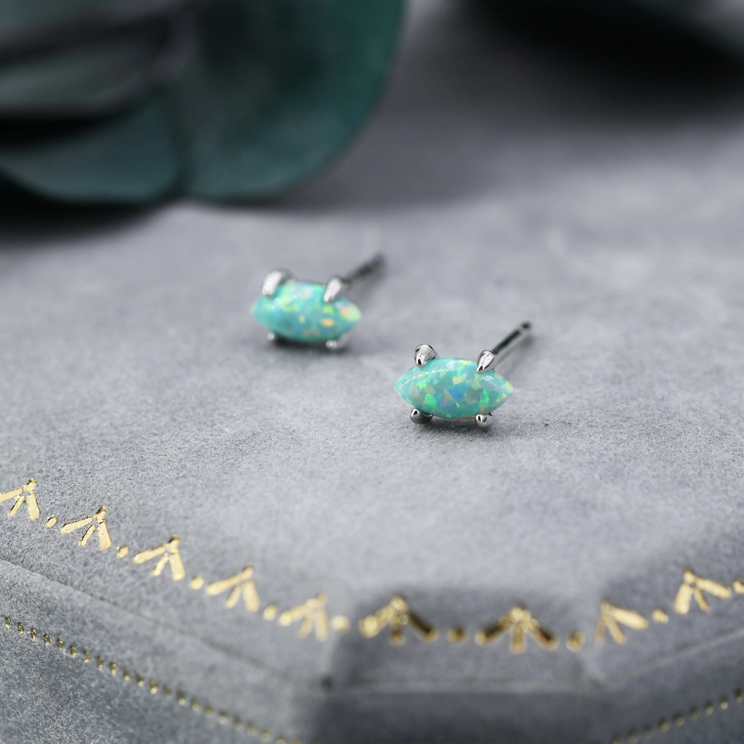 Extra Tiny Green Opal Marquise Stud Earrings in Sterling Silver, Tiny Marquise Opal Earrings, Mint Green Opal, Lab Opal Stud - Image 7
