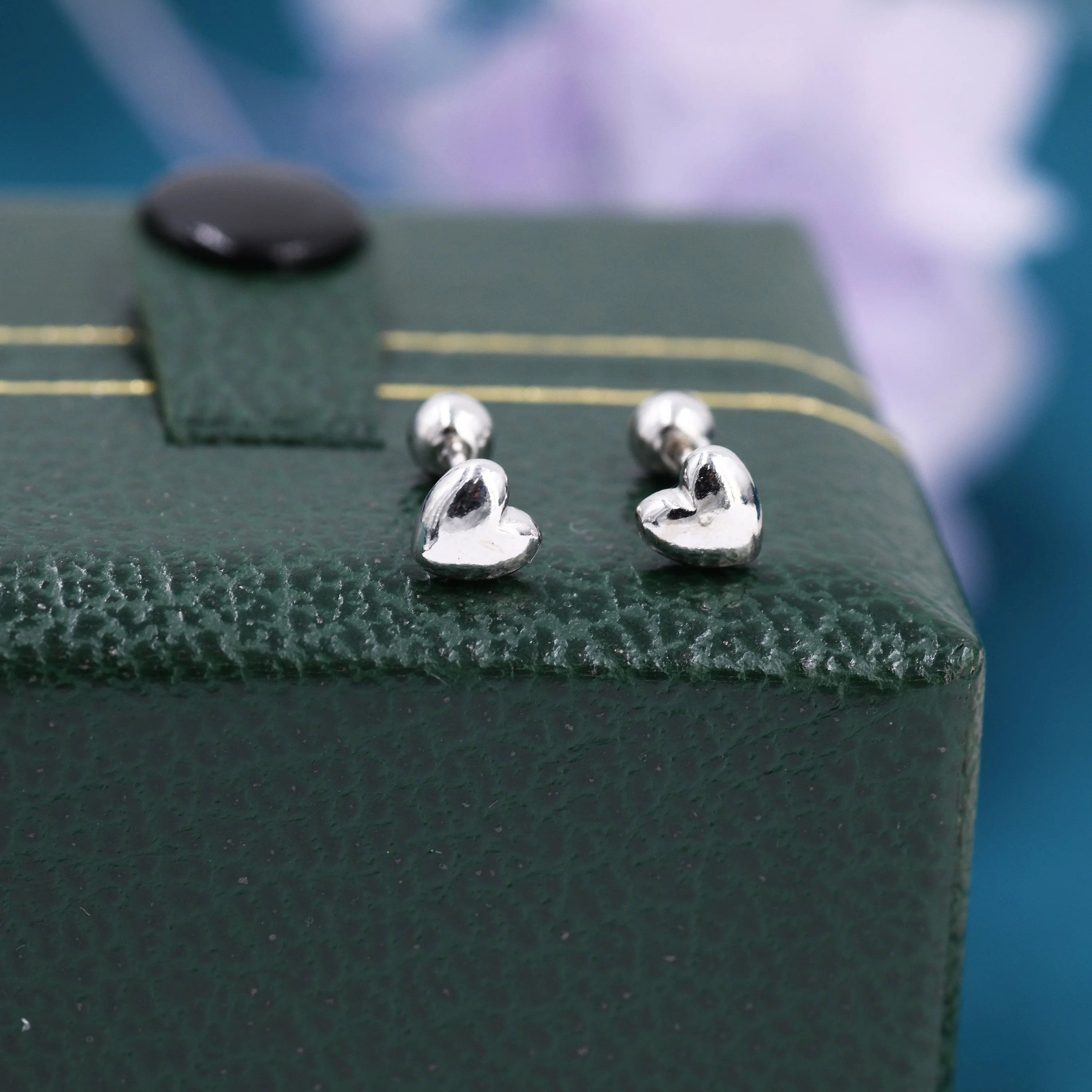 Extra Tiny Heart Barbell Earrings in Sterling Silver, Silver or Gold, Available in Three Sizes, Screw Back Heart Earrings, Screwback Earring - Image 2