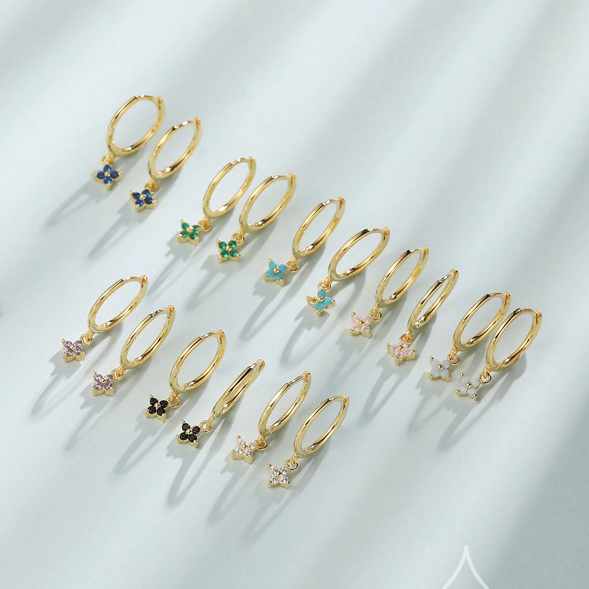 Extra Tiny Hydrangea Flower CZ Huggie Hoop Earrings in Sterling Silver, Silver or Gold, Green, Blue, Pink, Purple or Clear CZ - Image 9