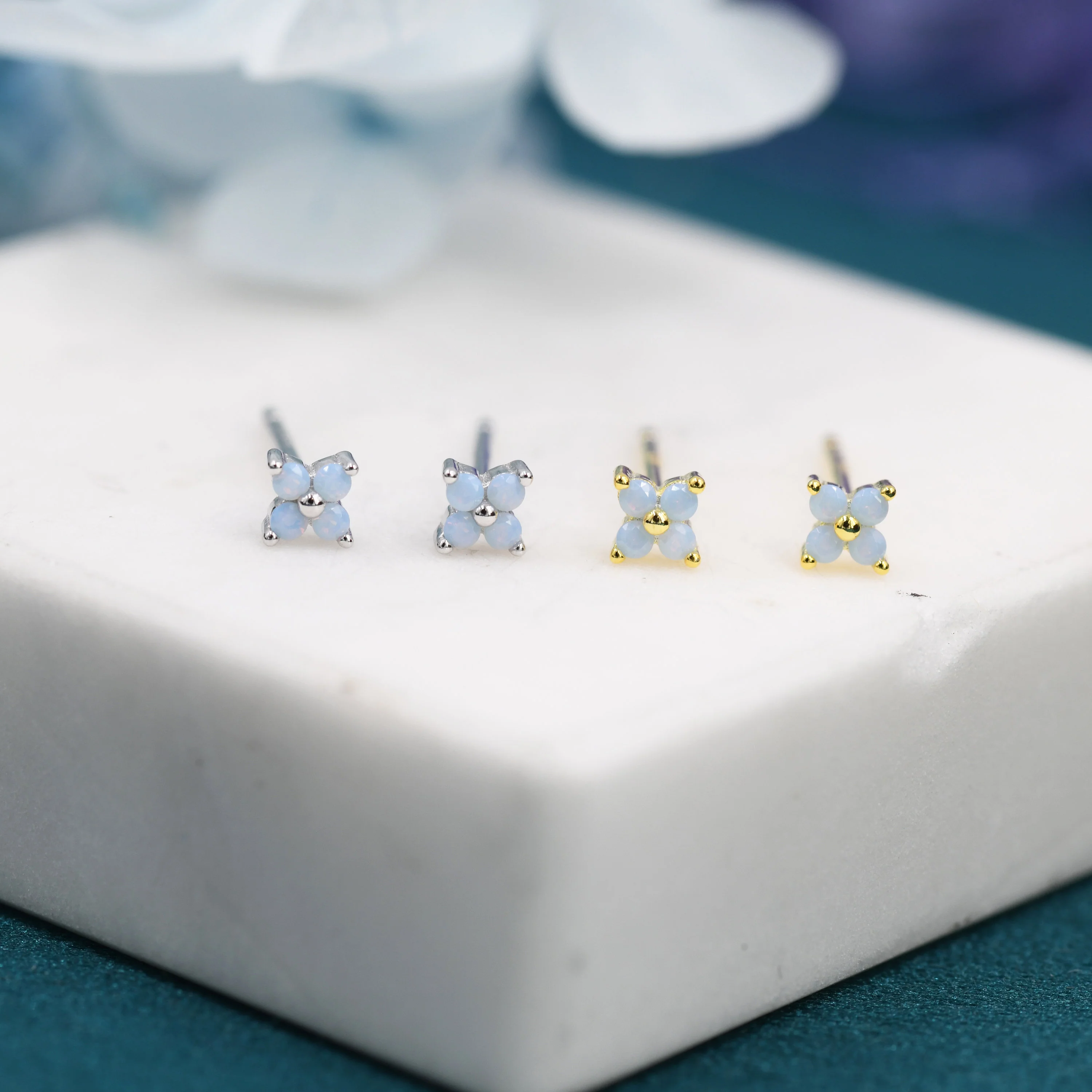 Extra Tiny Hydrangea Flower CZ Stud Earrings in Sterling Silver, Silver or Gold, Hydrangea Earrings, Flower Stud - Image 4