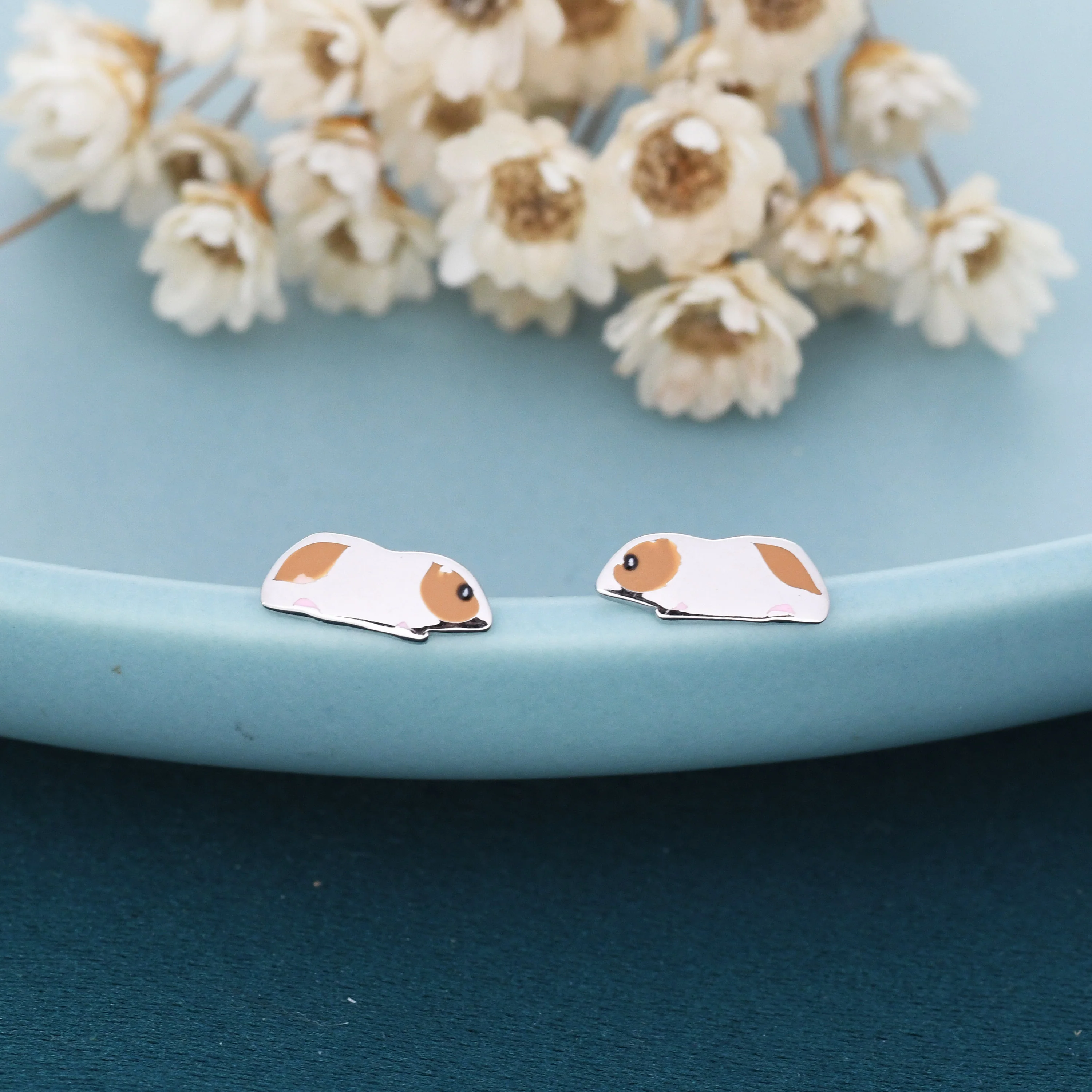 Guinea Pigs Enamel Stud Earrings in Sterling Silver, Cute Earrings, Pet Earrings, Pet Jewellery - Image 2