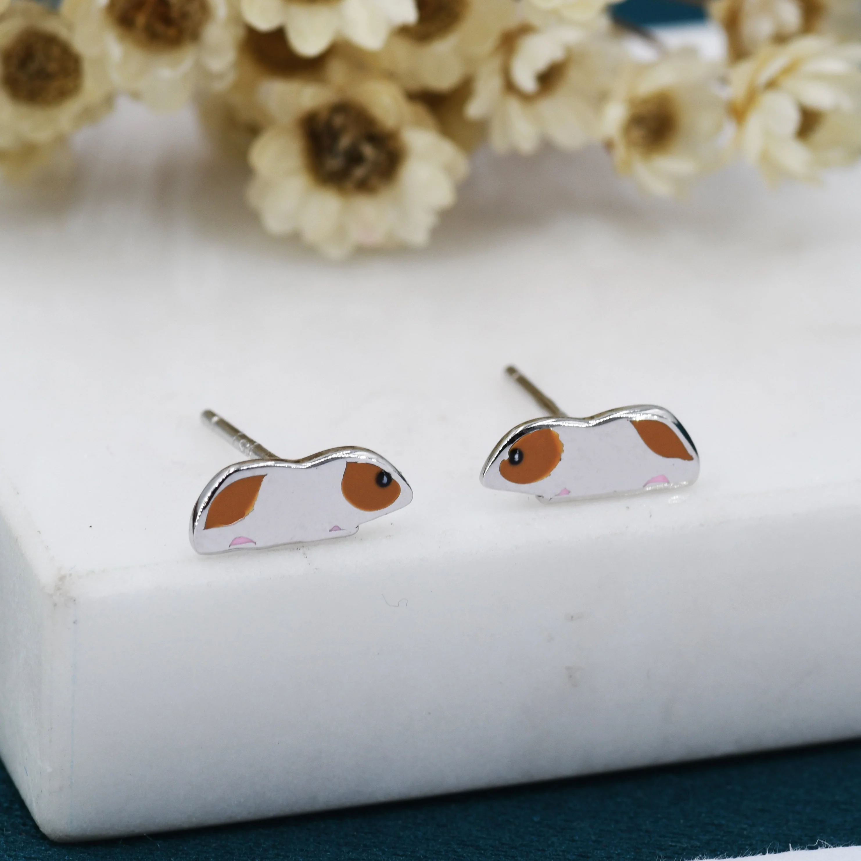 Guinea Pigs Enamel Stud Earrings in Sterling Silver, Cute Earrings, Pet Earrings, Pet Jewellery - Image 3