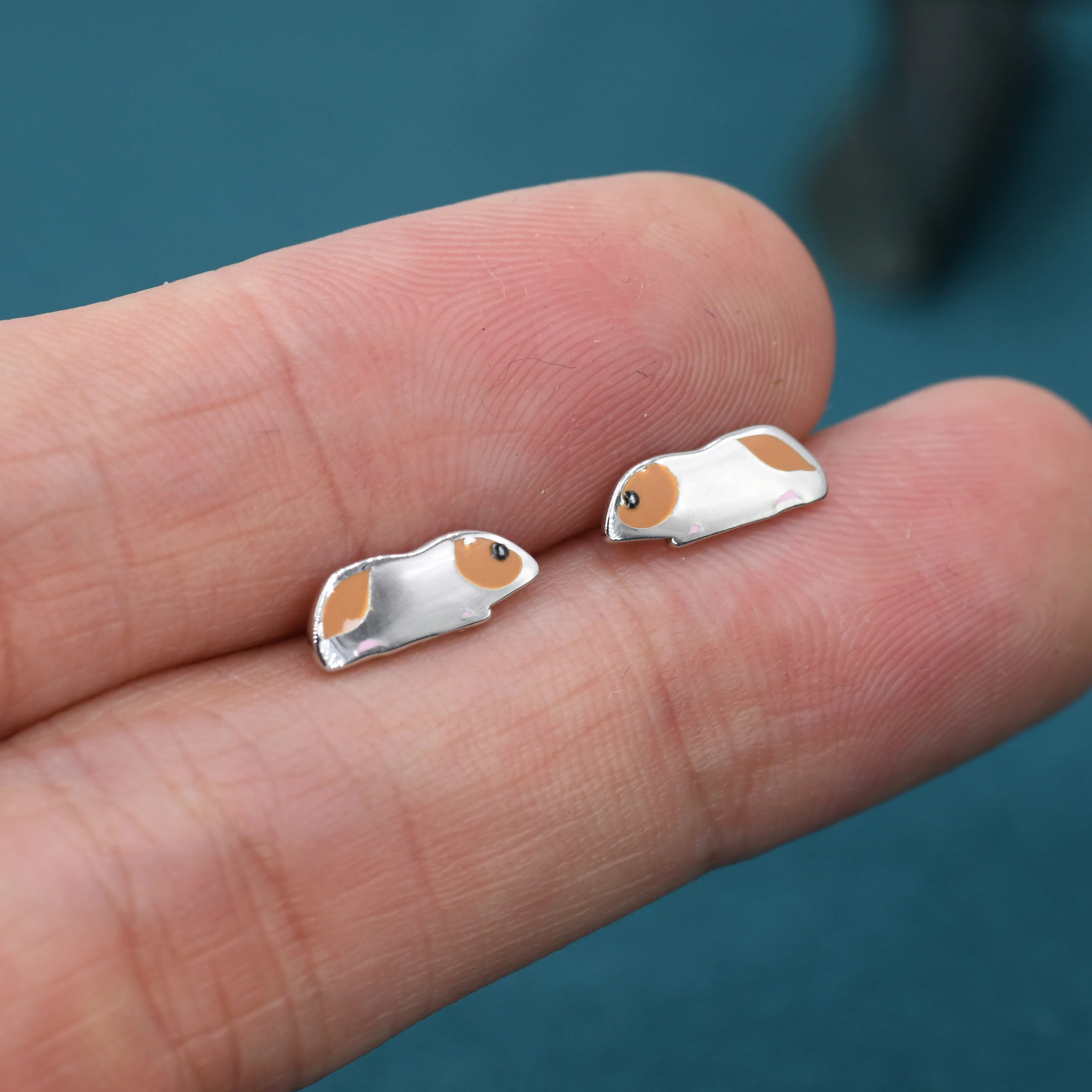 Guinea Pigs Enamel Stud Earrings in Sterling Silver, Cute Earrings, Pet Earrings, Pet Jewellery - Image 4
