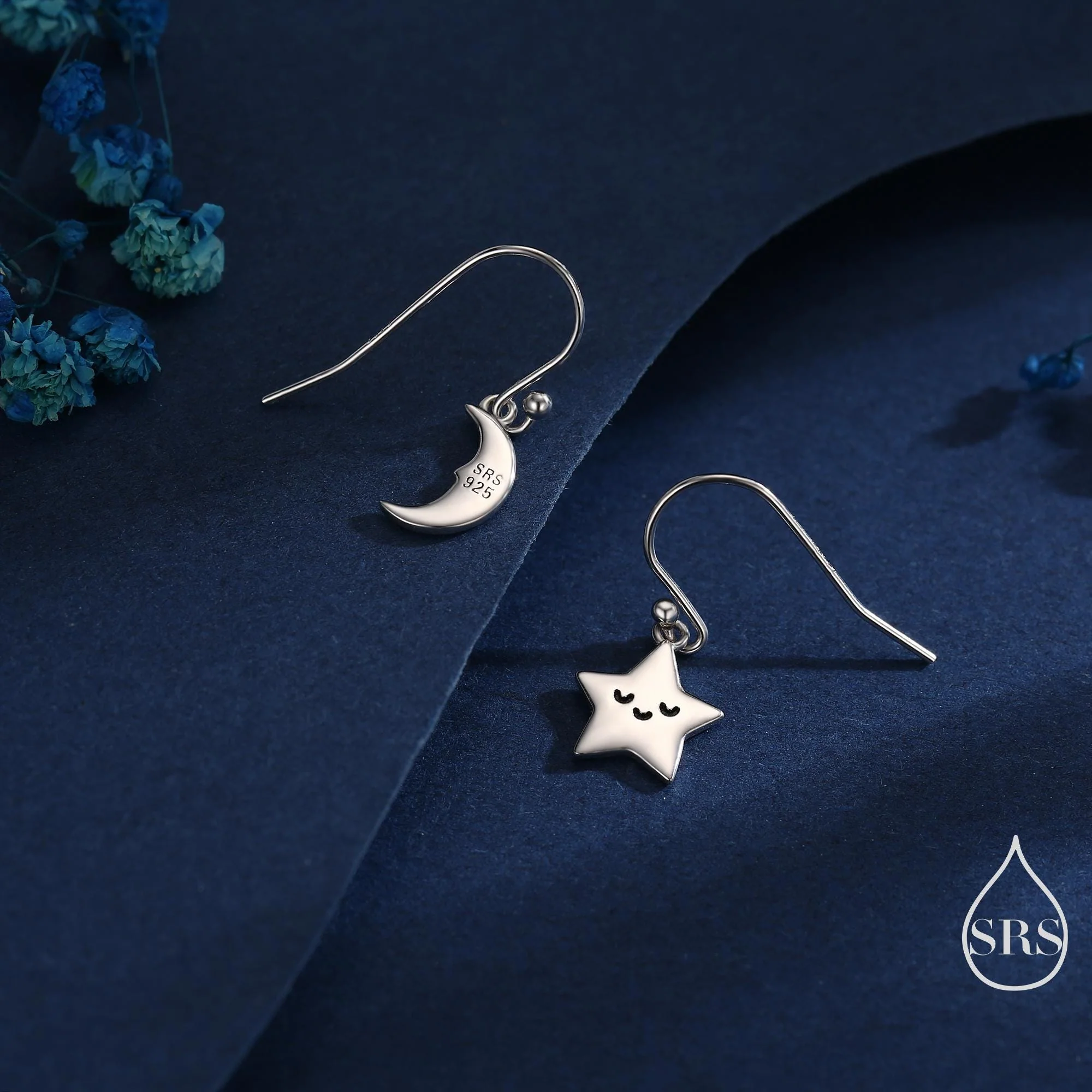 Extra Tiny Kawaii Star and Moon Dangle Drop Hook Earrings in Sterling Silver, Silver, Gold or Rose Gold, Tiny Star Dangle Earrings - Image 3