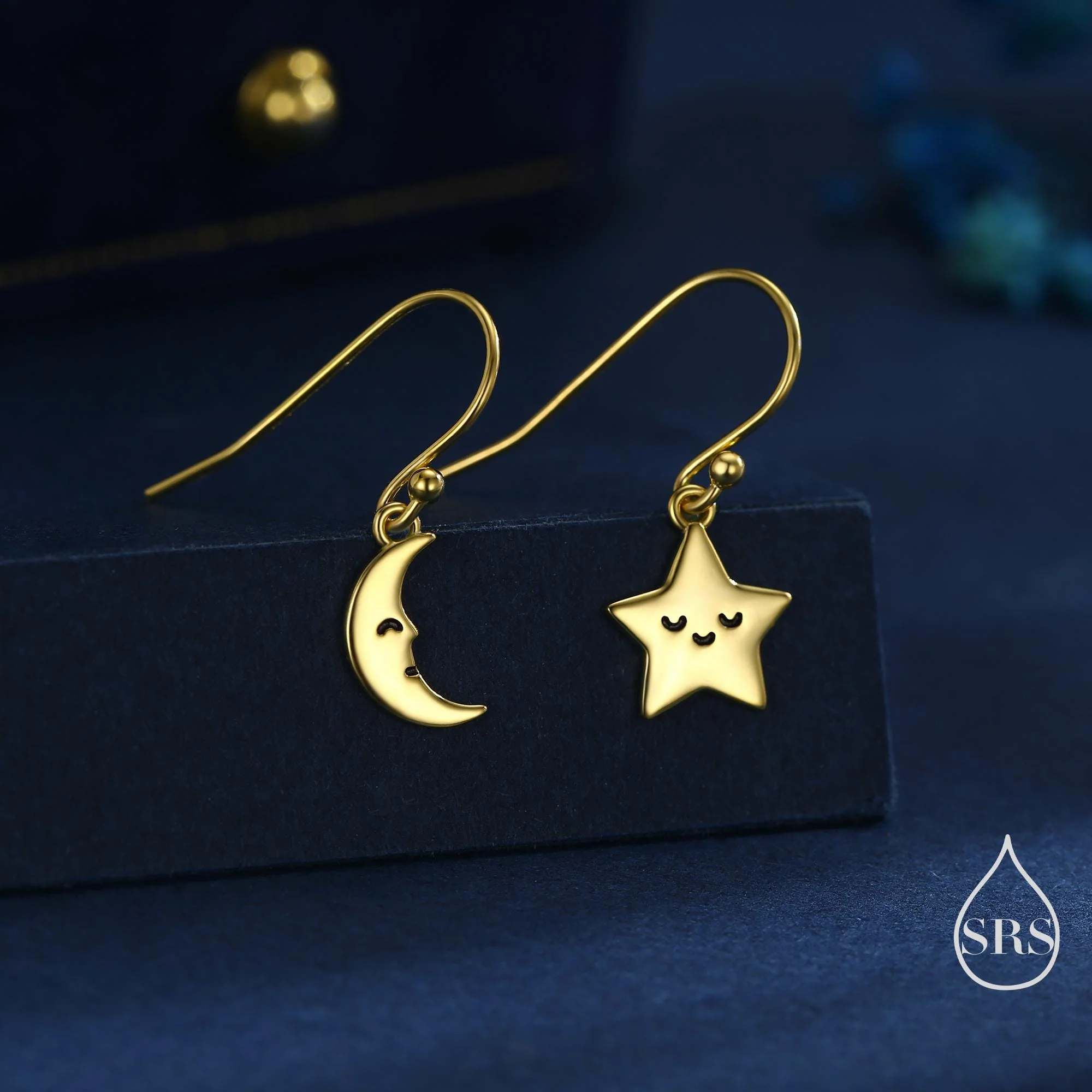 Extra Tiny Kawaii Star and Moon Dangle Drop Hook Earrings in Sterling Silver, Silver, Gold or Rose Gold, Tiny Star Dangle Earrings - Image 4