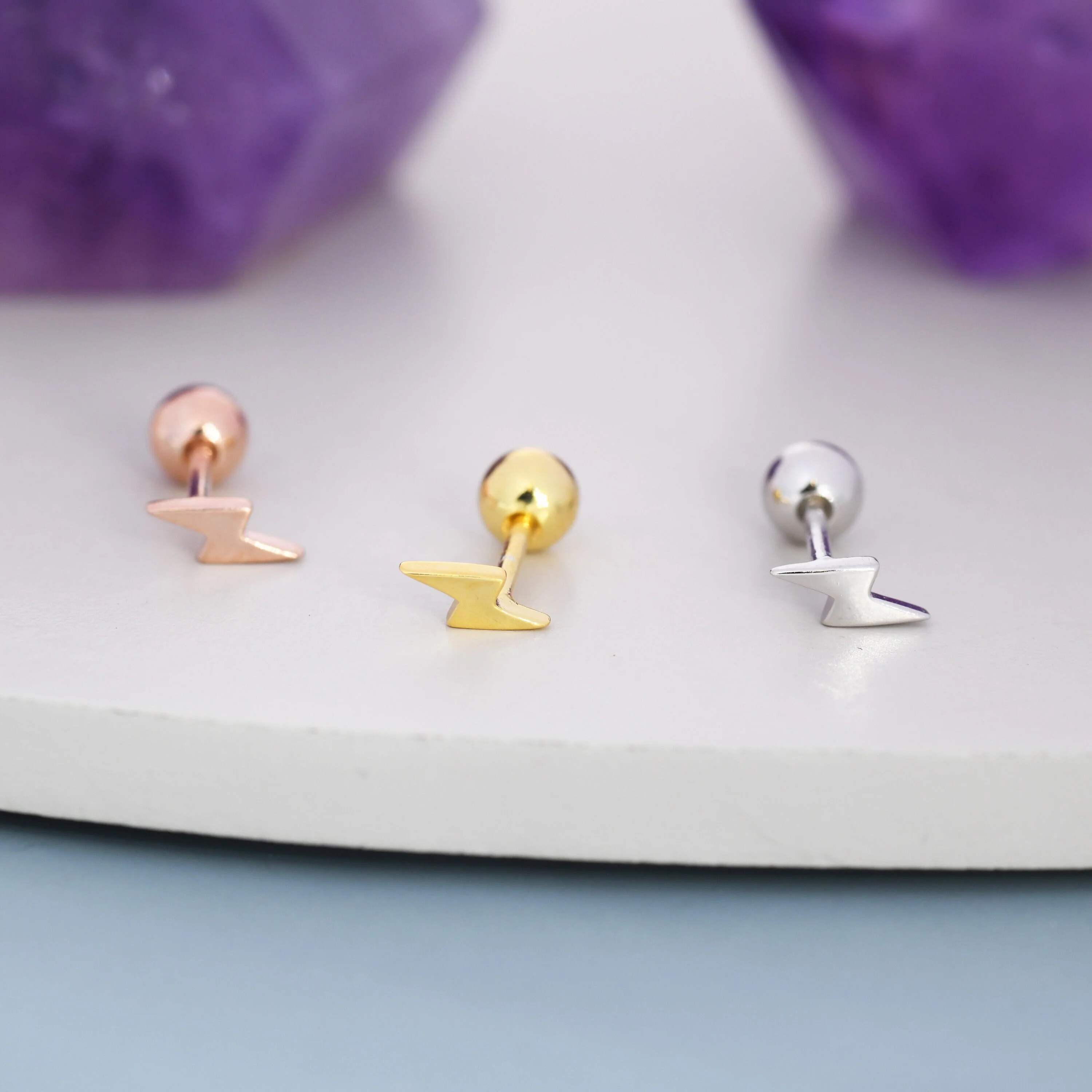 Extra Tiny Lightning Bolt 18G Screw Back Earrings in Sterling Silver - Image 3