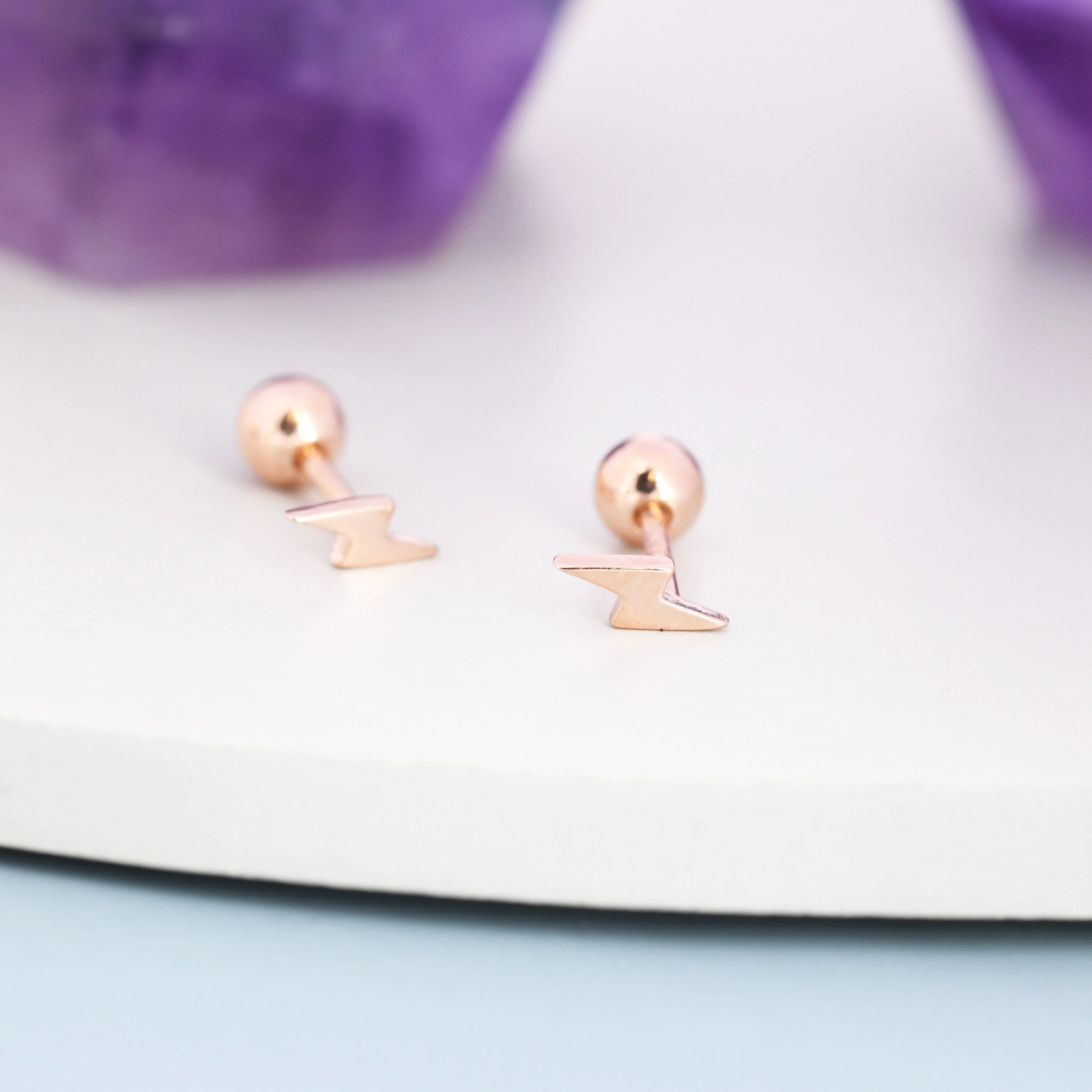 Extra Tiny Lightning Bolt 18G Screw Back Earrings in Sterling Silver - Image 5