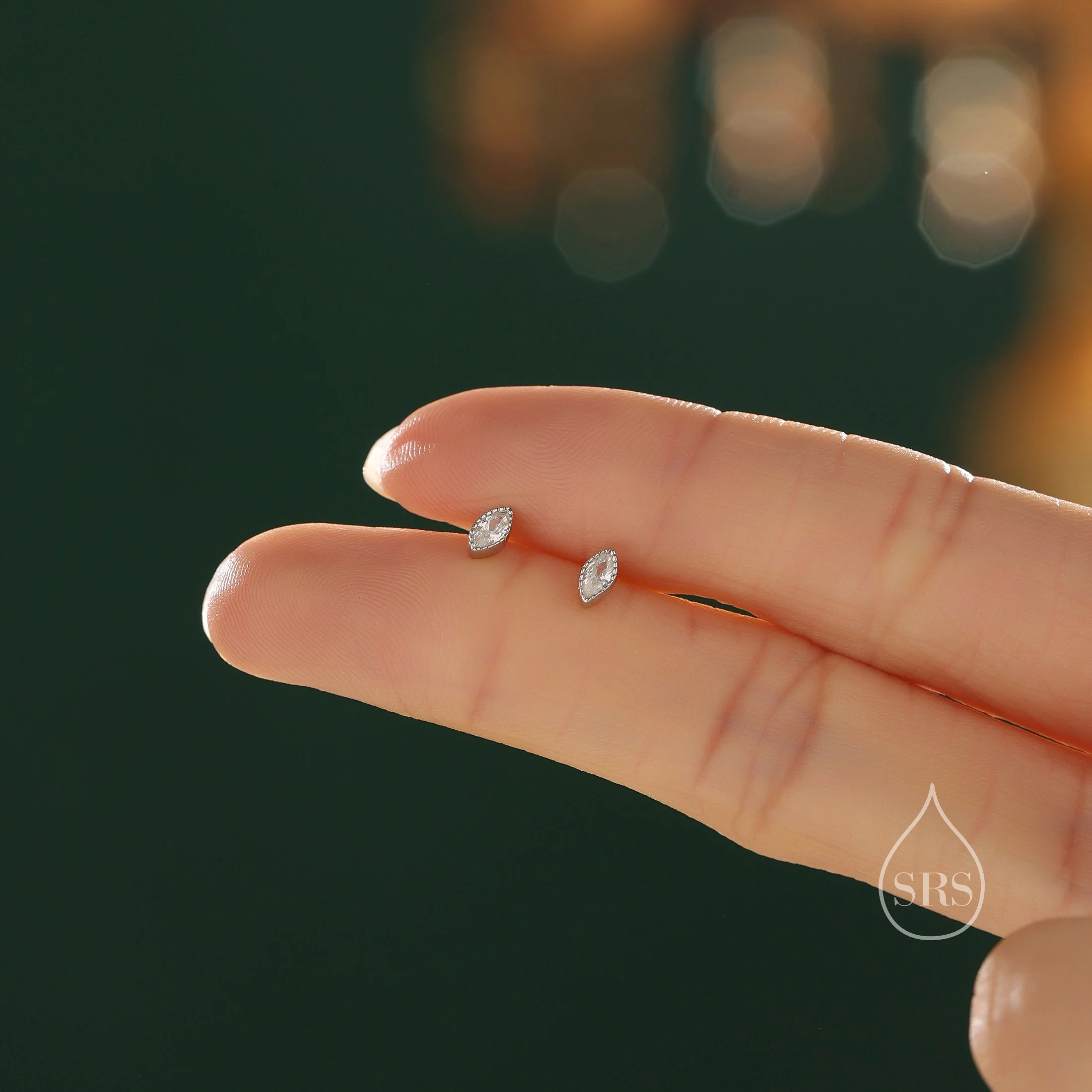Extra Tiny Marquise CZ Stud Earrings in Sterling Silver, Silver or Gold, Dainty Marquise Crystal Earrings, Bridesmaid's Jewellery - Image 2