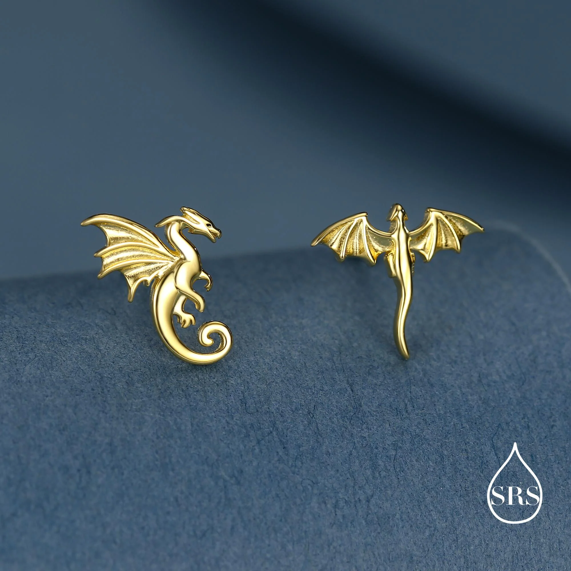 Extra Tiny Mismatched Dragon Stud Earrings in Sterling Silver, Silver or Gold or Rose Gold, Asymmetric Dragon Stud Earrings - Image 10