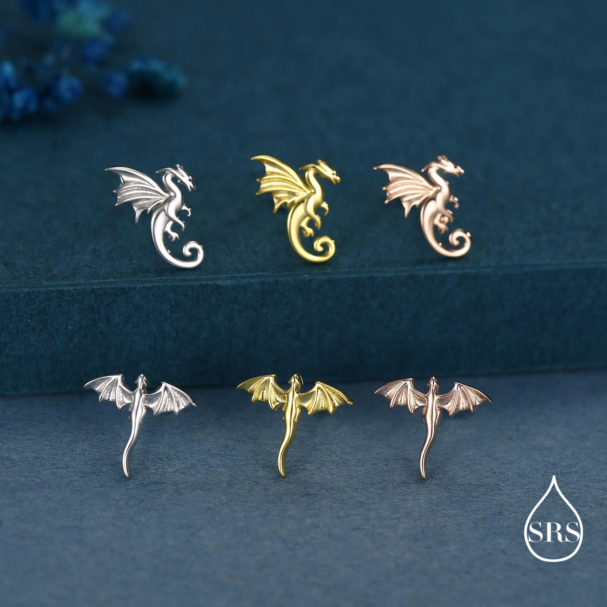 Extra Tiny Mismatched Dragon Stud Earrings in Sterling Silver, Silver or Gold or Rose Gold, Asymmetric Dragon Stud Earrings - Image 11