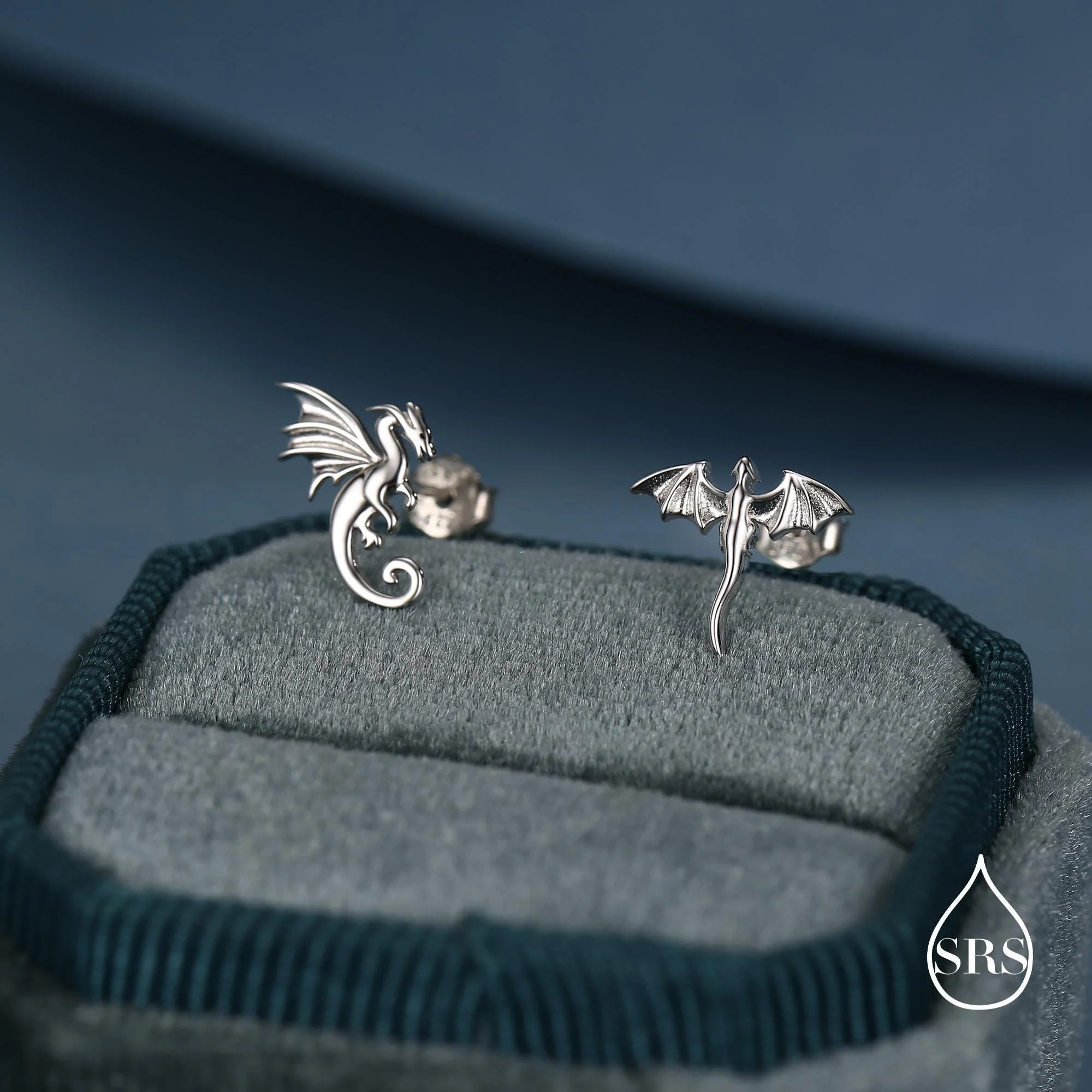 Extra Tiny Mismatched Dragon Stud Earrings in Sterling Silver, Silver or Gold or Rose Gold, Asymmetric Dragon Stud Earrings - Image 7