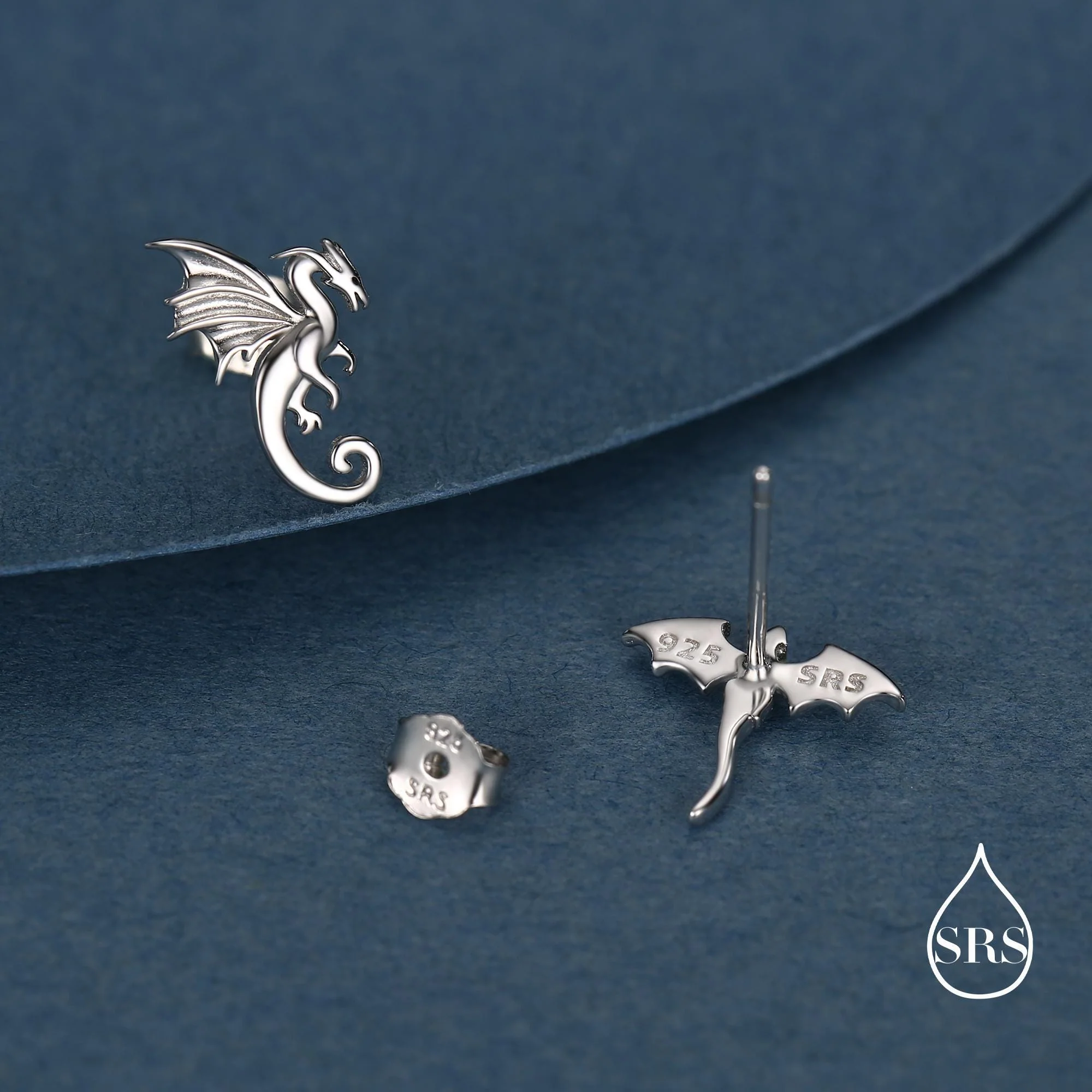 Extra Tiny Mismatched Dragon Stud Earrings in Sterling Silver, Silver or Gold or Rose Gold, Asymmetric Dragon Stud Earrings - Image 8