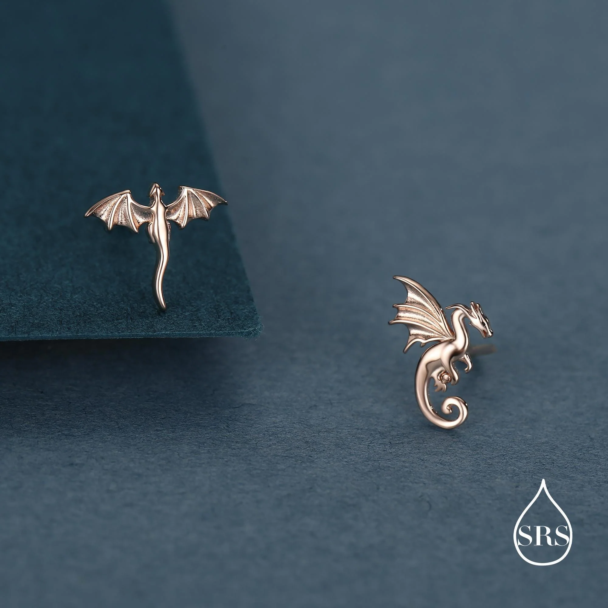 Extra Tiny Mismatched Dragon Stud Earrings in Sterling Silver, Silver or Gold or Rose Gold, Asymmetric Dragon Stud Earrings - Image 9