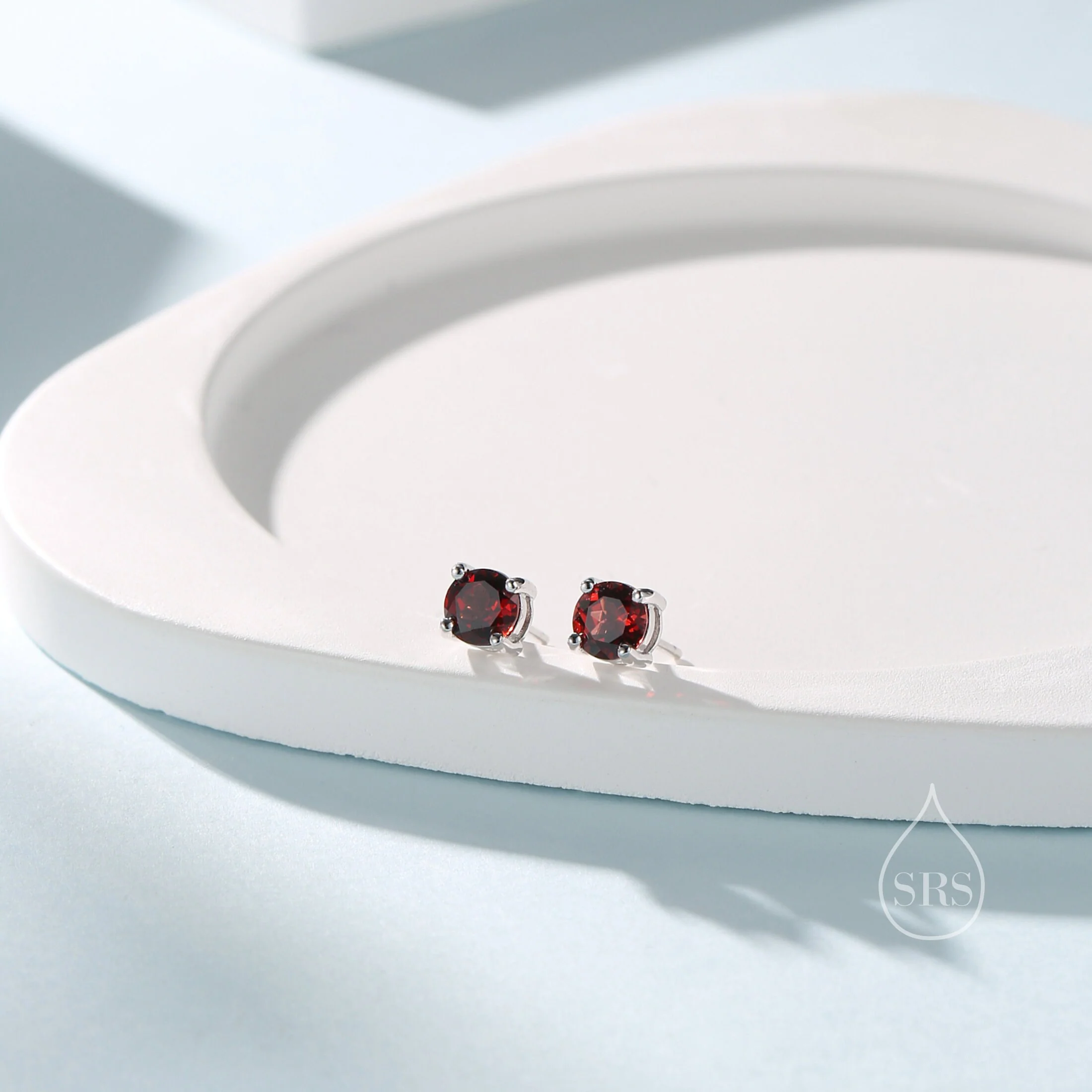 Extra Tiny Natural Garnet Stud Earrings in Sterling Silver, 4 Prong Set, Genuine Garnet Gemstone Stud, Minimalist Style, January Birthstone - Image 5