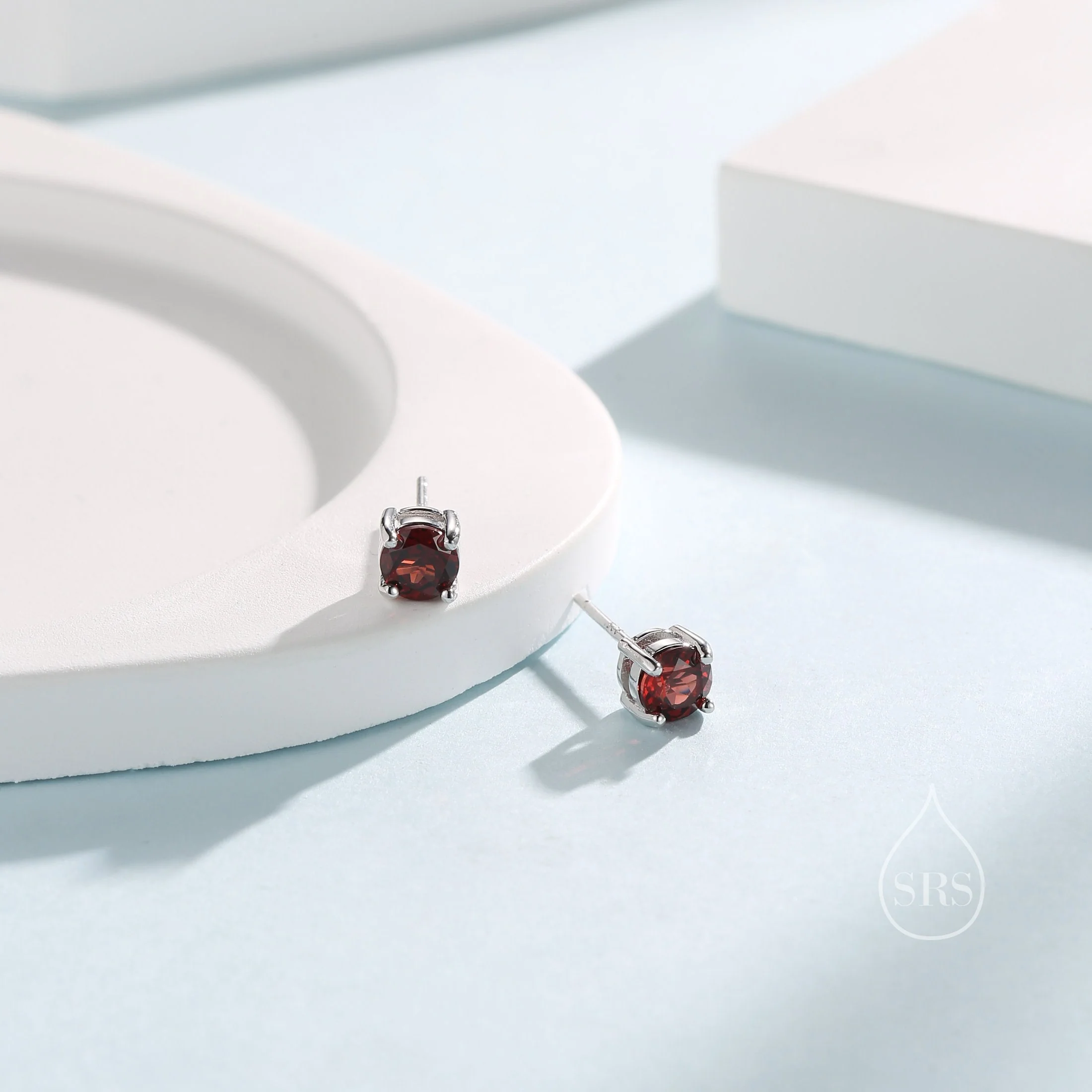 Extra Tiny Natural Garnet Stud Earrings in Sterling Silver, 4 Prong Set, Genuine Garnet Gemstone Stud, Minimalist Style, January Birthstone - Image 6