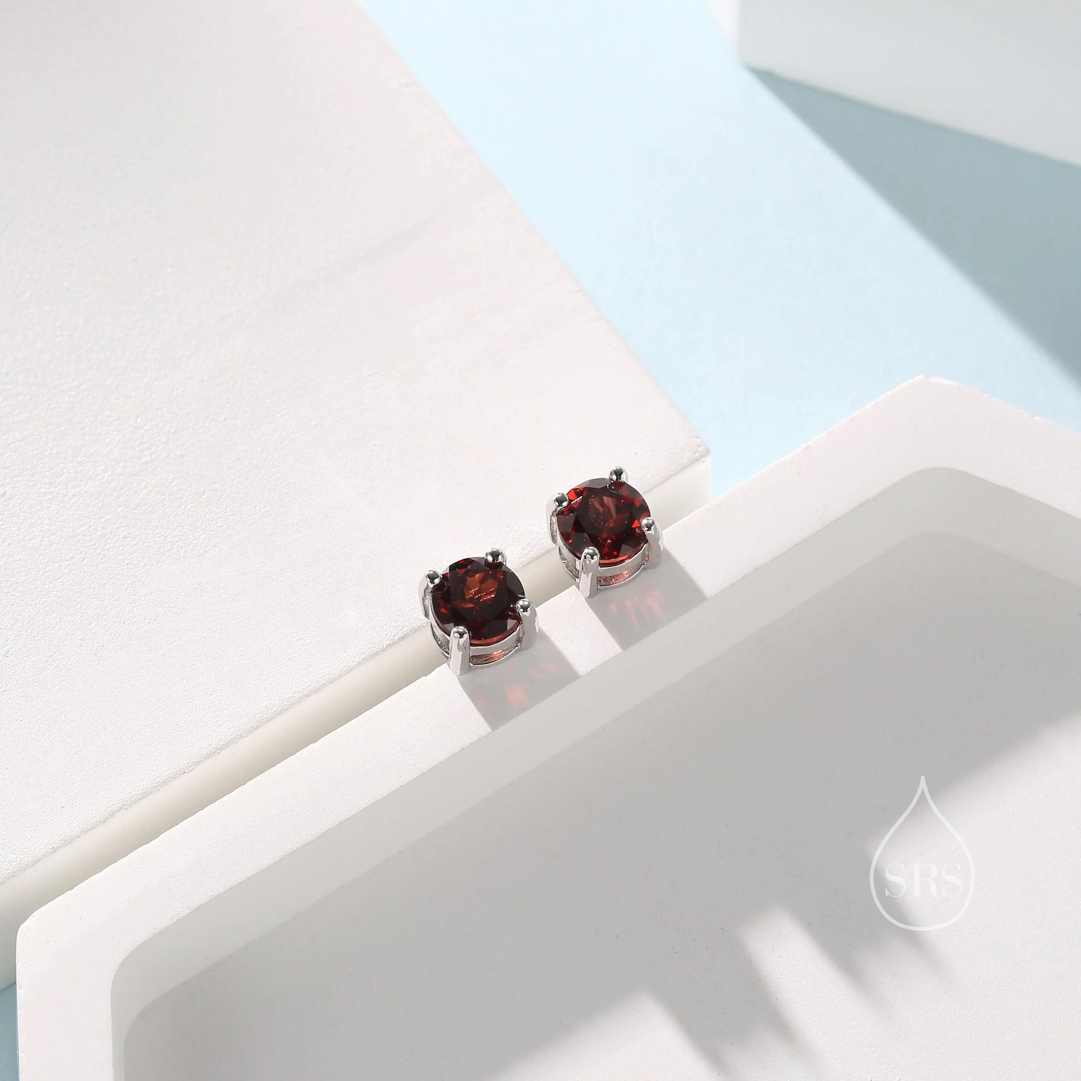 Extra Tiny Natural Garnet Stud Earrings in Sterling Silver, 4 Prong Set, Genuine Garnet Gemstone Stud, Minimalist Style, January Birthstone - Image 7