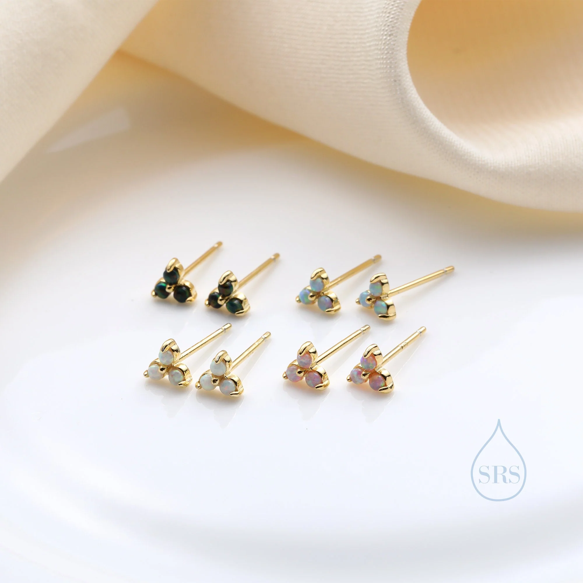 Extra Tiny Opal Trio Stud Earrings in Sterling Silver, Silver or Gold, Three Opal Trinity Stud, Opal trefoil Earrings - Image 8