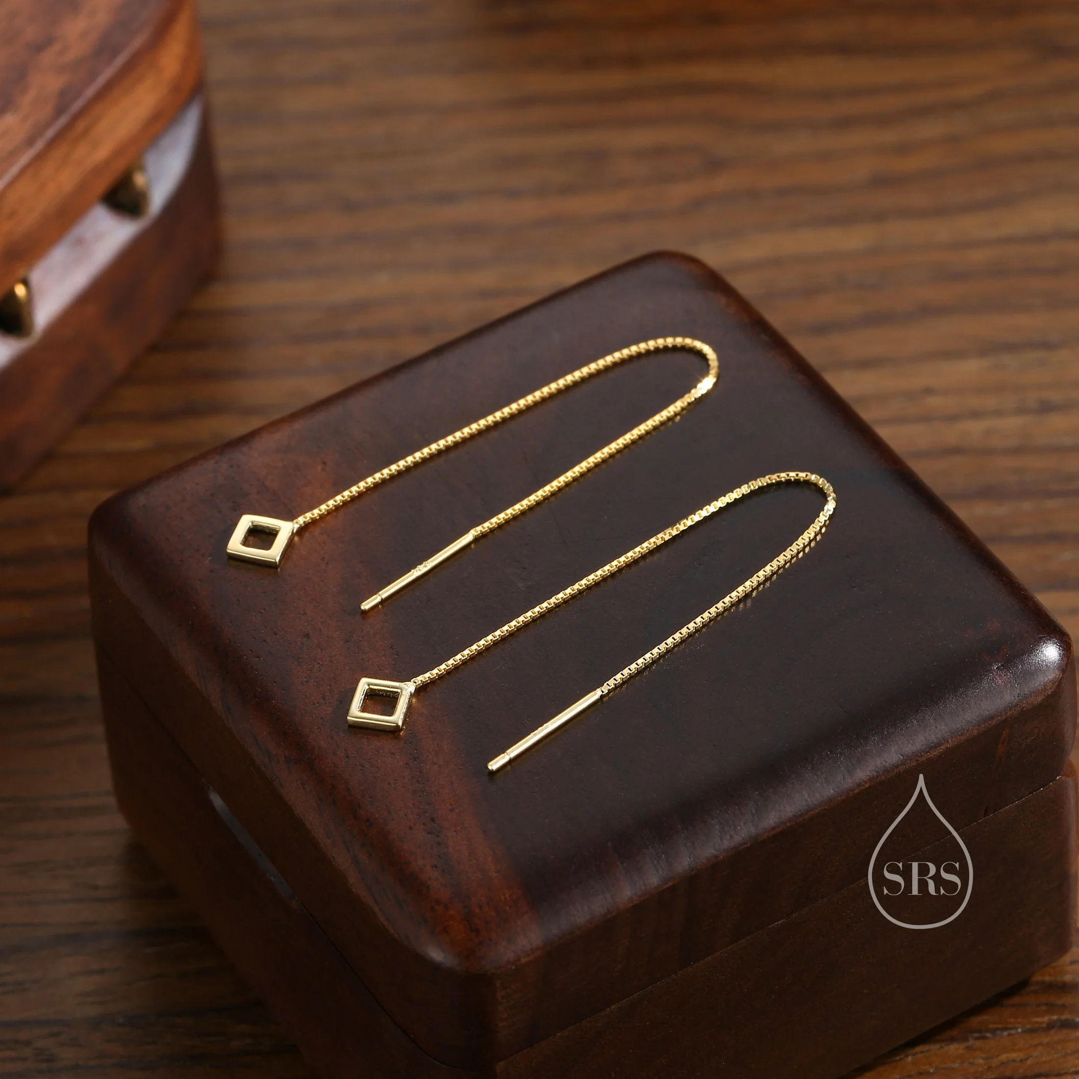 Extra Tiny Open Square Threader Earrings in Sterling Silver, Silver or Gold, Cut-out Square Ear Threaders - Image 5