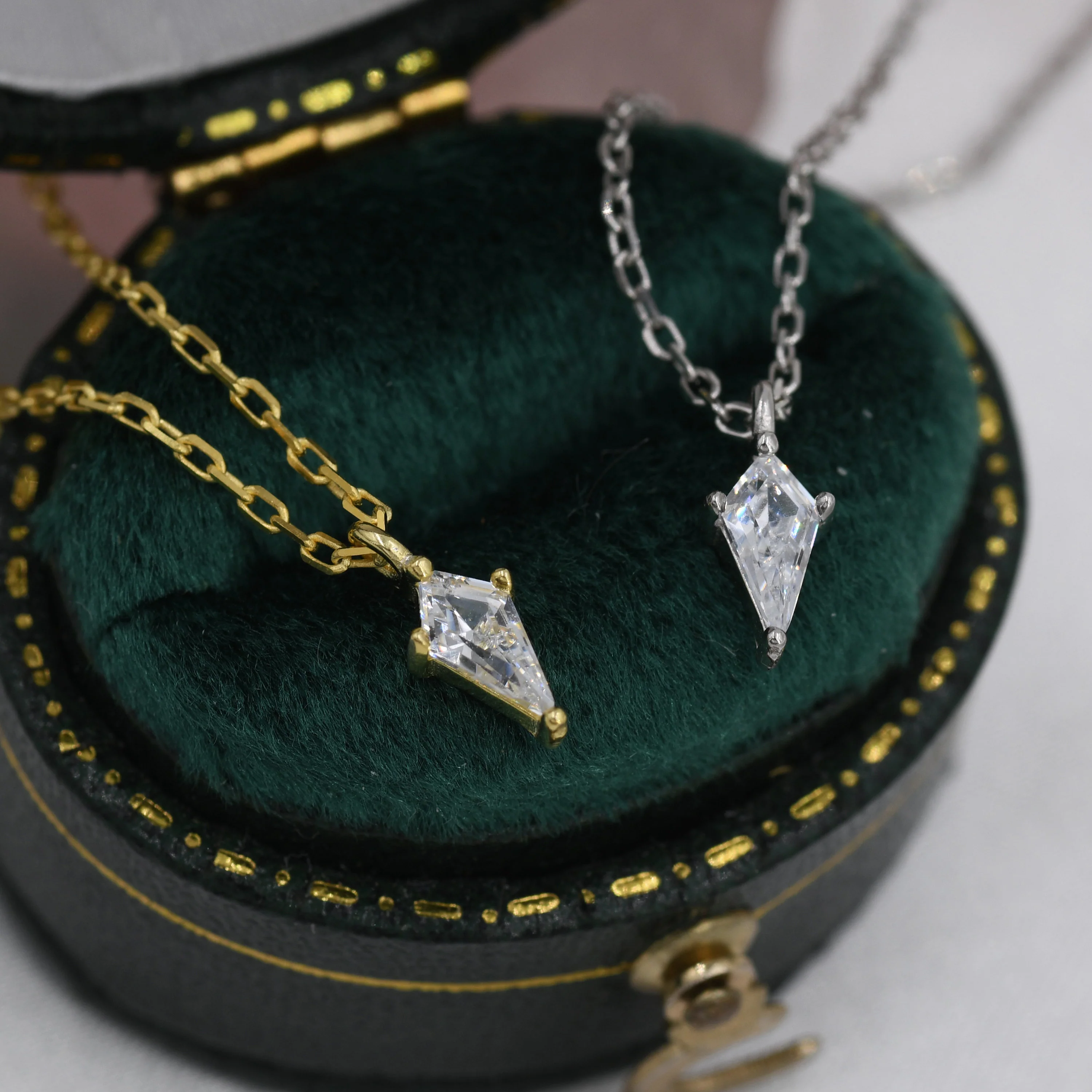 Extra Tiny Rhombus Kite CZ Necklace in Sterling Silver,  Silver or Gold, Tiny Diamond Necklace, Tiny Dagger Necklace - Image 8
