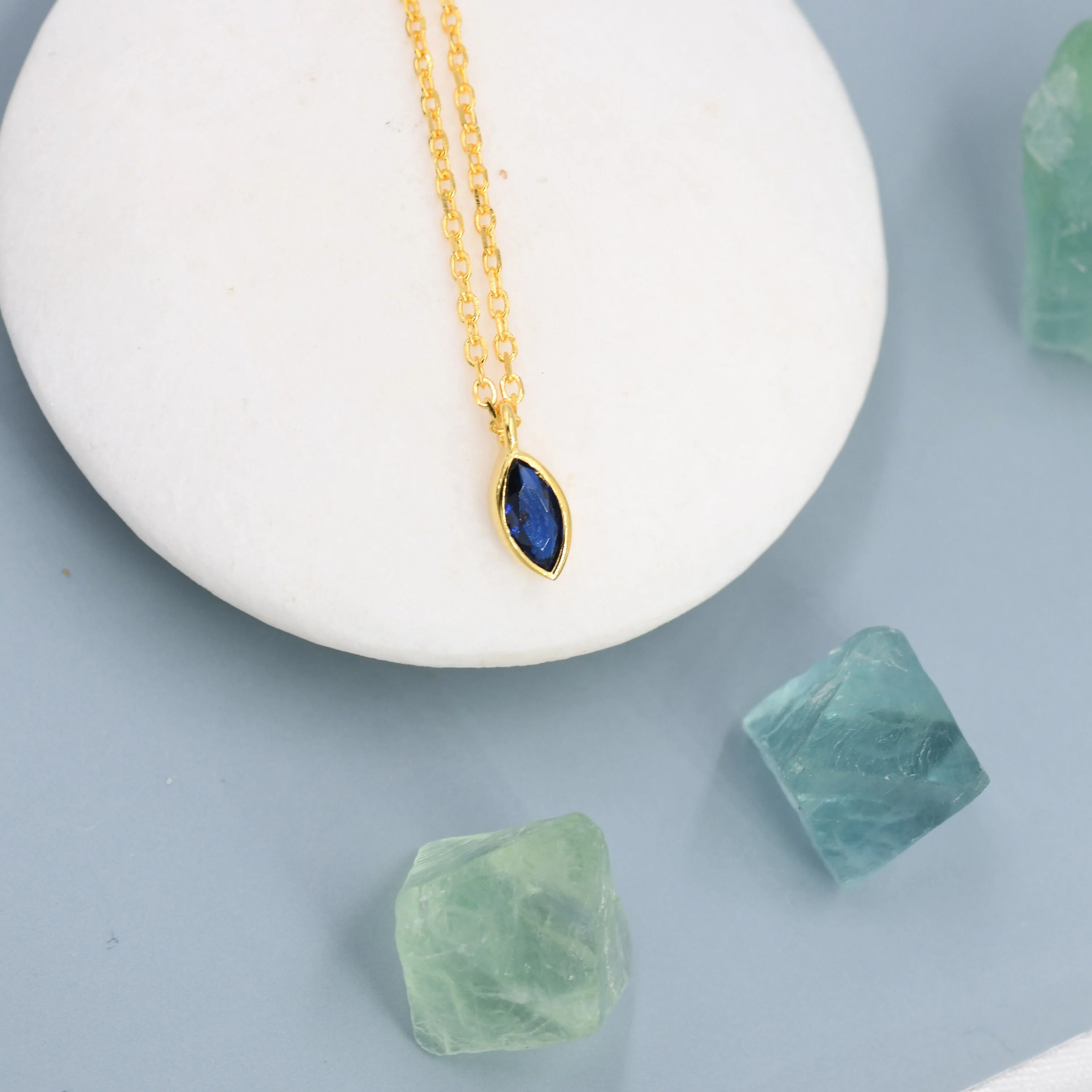 Extra Tiny Sapphire Blue Marquise CZ Necklace in Sterling Silver, Silver or Gold, Single Marquise Necklace, Diamond CZ, September Birthstone - Image 6
