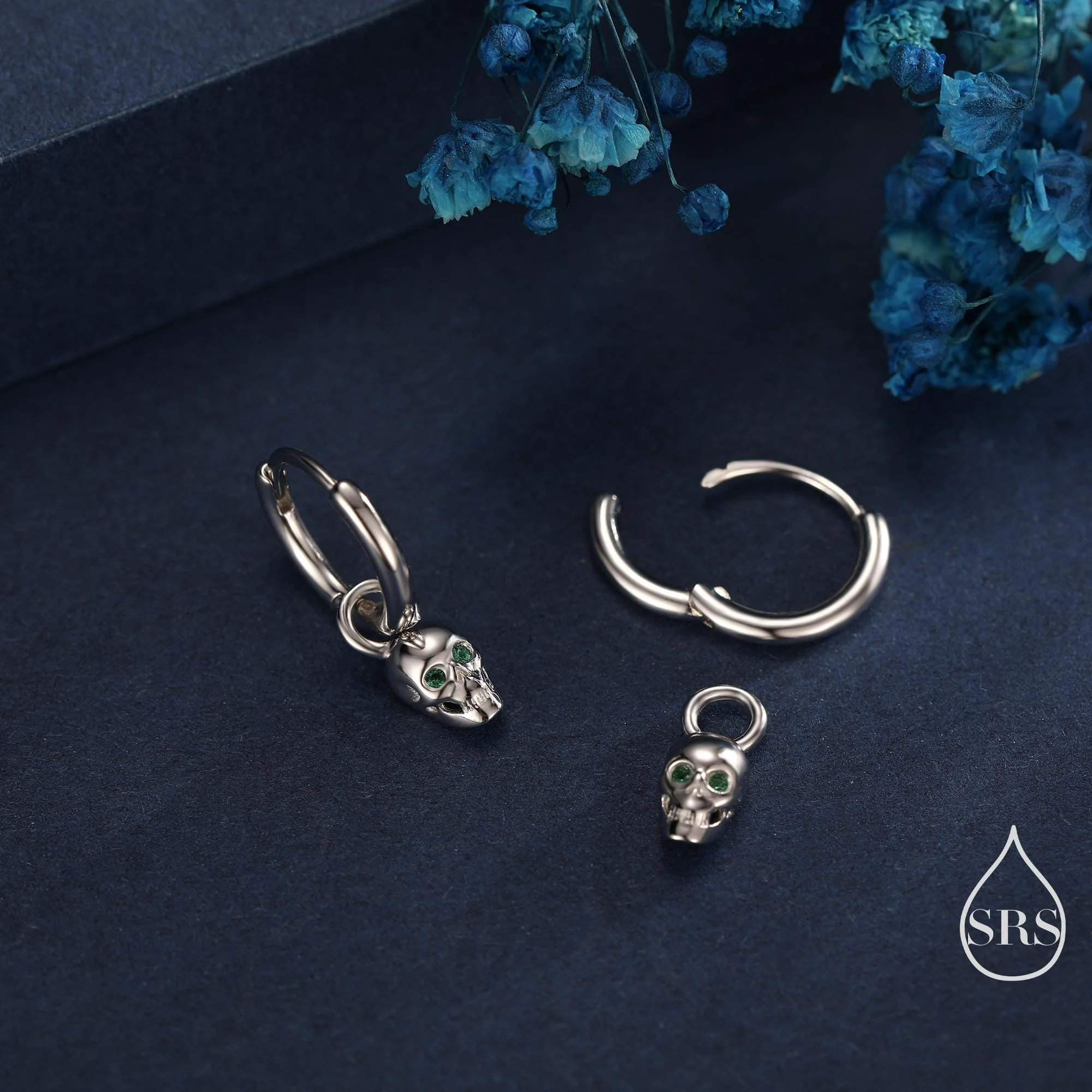 Extra Tiny Skull Huggie Hoop Earrings in Sterling Silver, Silver, Gold or Rose Gold, Detachable Skull Charms, Silver Skull Hoop Earrings - Image 5