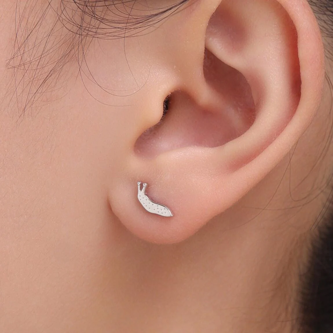 Extra Tiny Slug Stud Earrings in Sterling Silver, Silver or Gold or Rose Gold, Cute Insect Bug Earrings - Image 3
