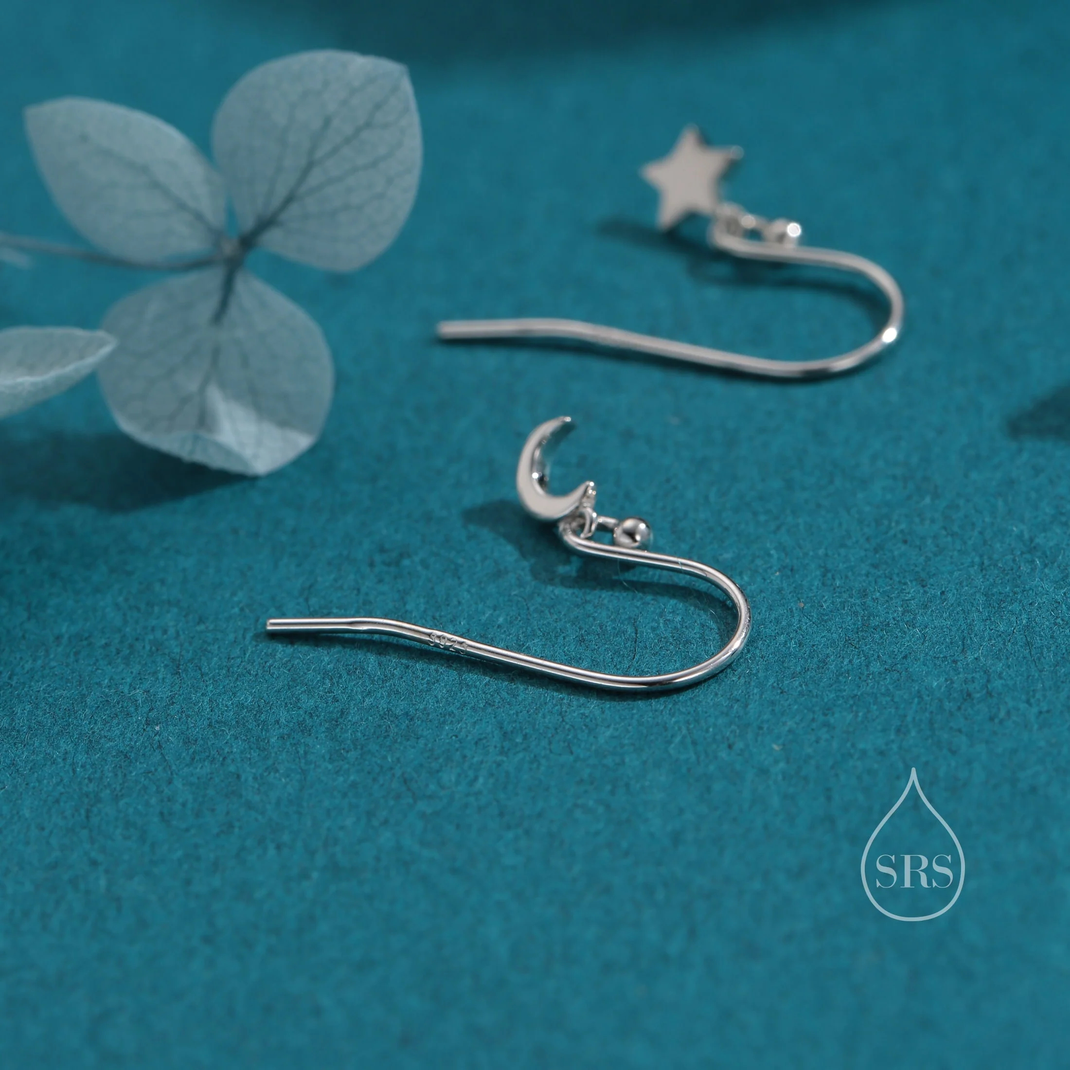 Extra Tiny Star and Moon Dangle Drop Hook Earrings in Sterling Silver, Silver or Gold or Rose Gold, Tiny Star Dangle Earrings - Image 9