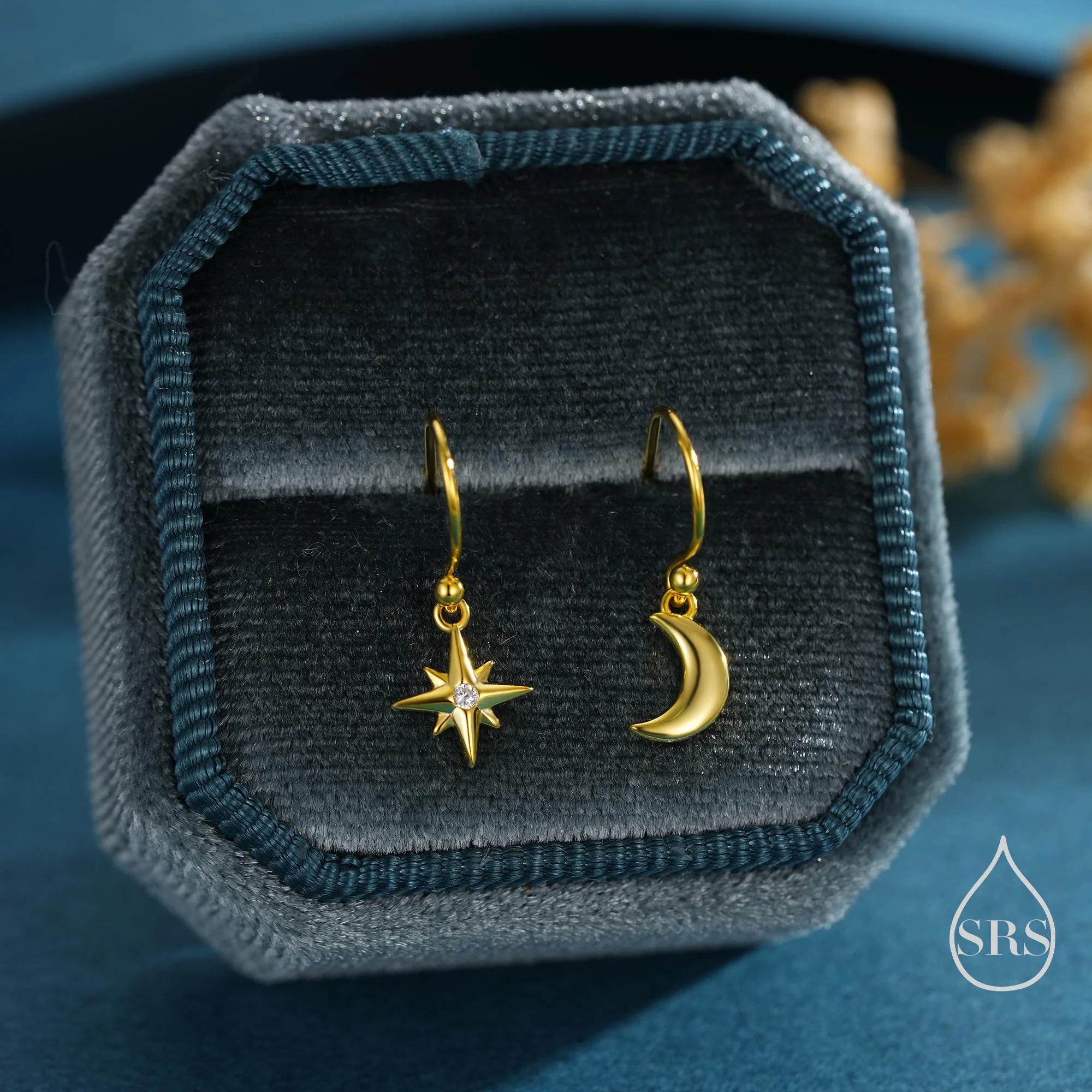 Extra Tiny Starburst and Moon Dangle Drop Hook Earrings in Sterling Silver, Silver, Gold or Rose Gold, Tiny Star Dangle Earrings - Image 5