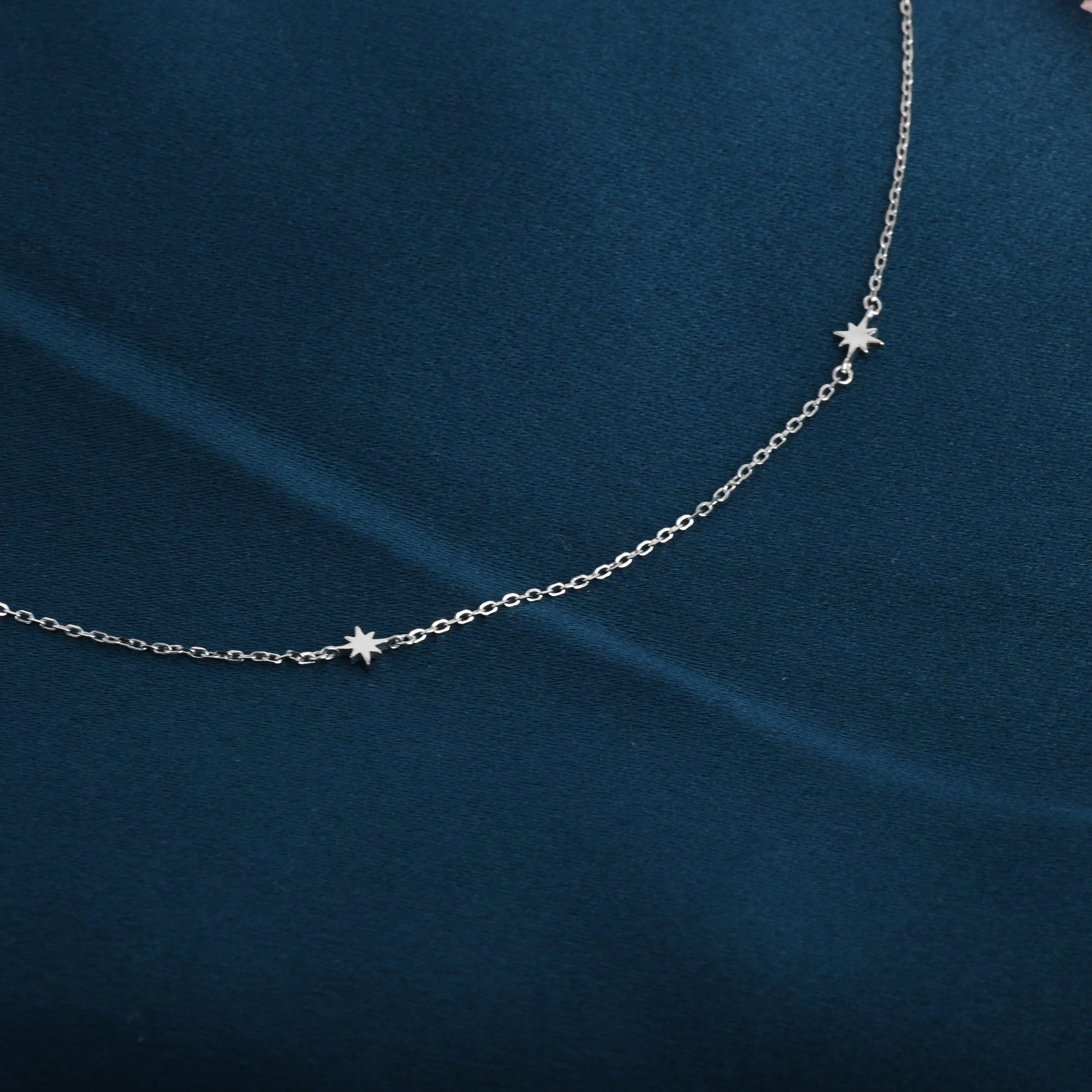 Extra Tiny Starburst Necklace in Sterling Silver, Floating Stars Necklace, Adjustable Length, Extra Small Pendant, 16 inch to 18 inch - Image 3