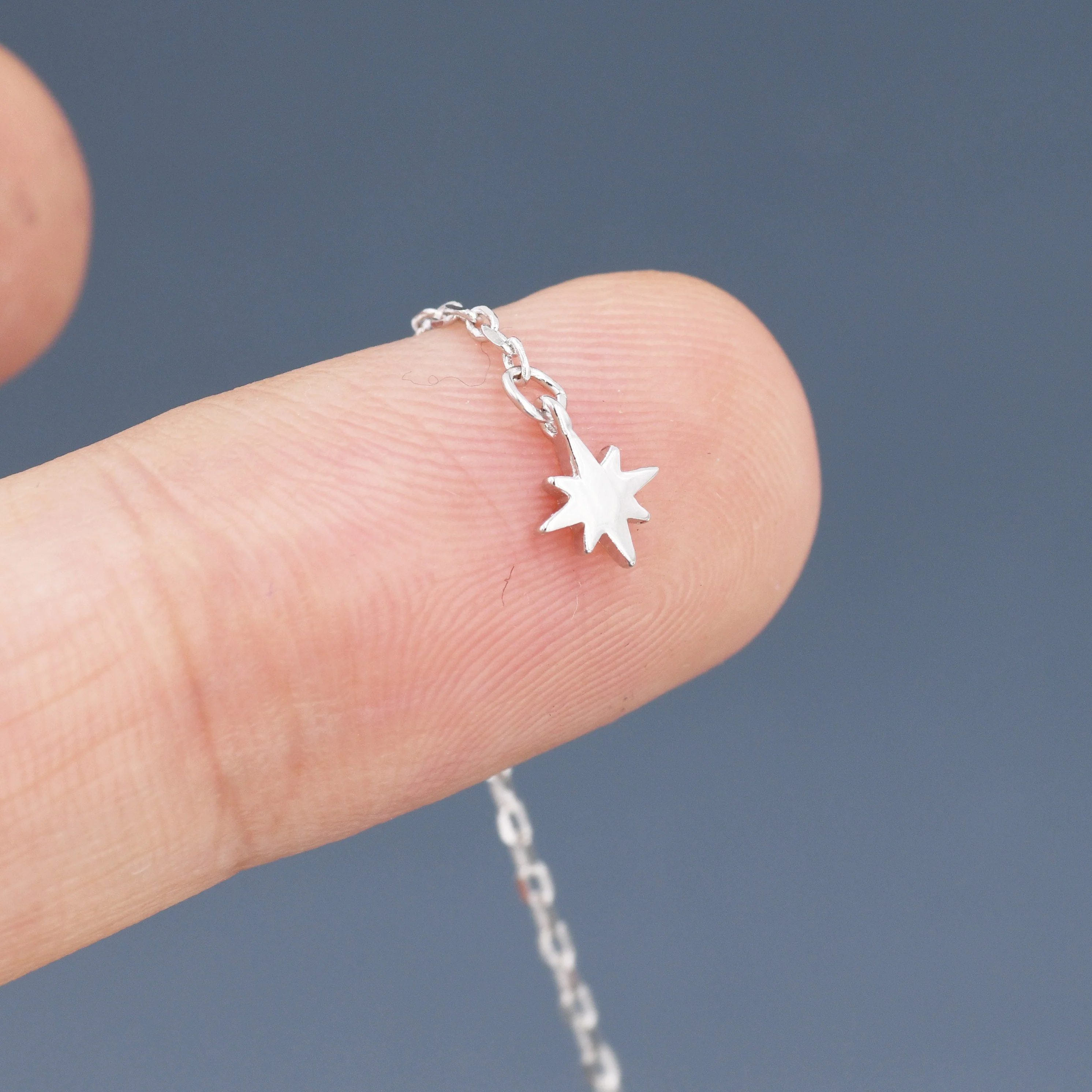 Extra Tiny Starburst Threader Earrings in Sterling Silver, Silver or Gold, North Star Ear Threaders, 10cm long threaders, Double Piecing - Image 9