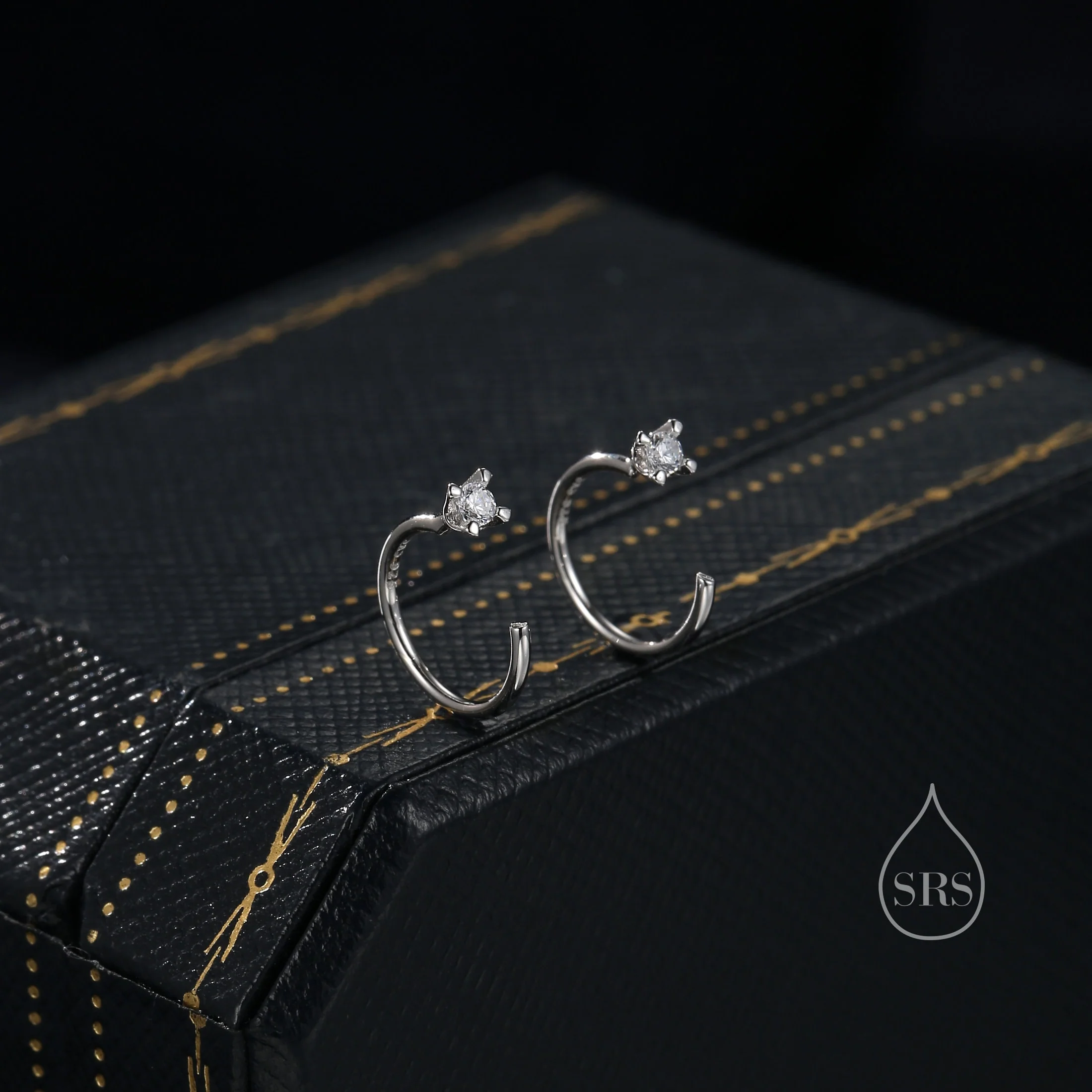 Extra Tiny Sterling Silver 2mm CZ Huggie Hoop Earrings, Silver or Gold, Minimal CZ Open Huggies, CZ Open Hoops, C Hoops in Sterling Silver - Image 7
