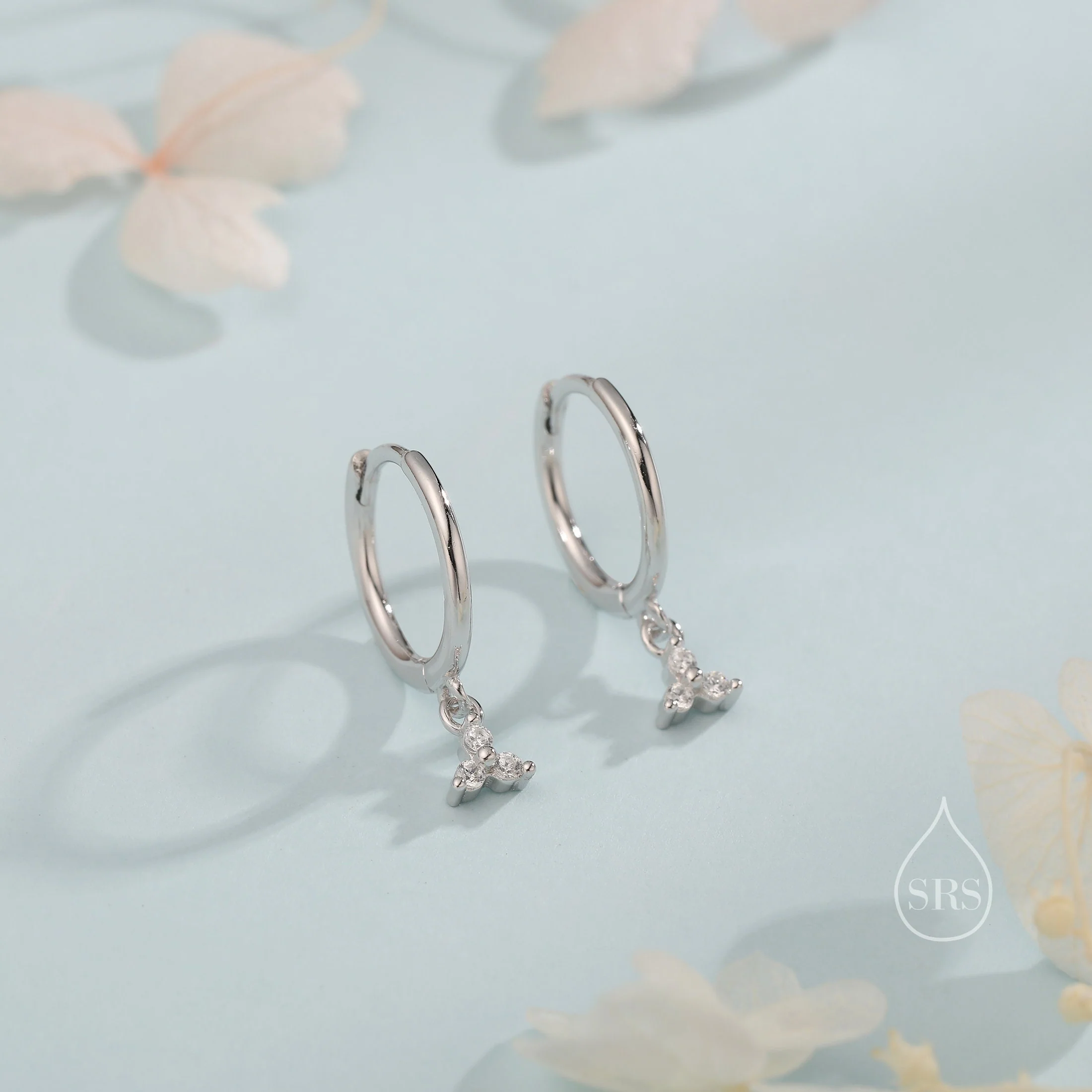 Extra Tiny Three CZ Huggie Hoop Earrings in Sterling Silver, Silver or Gold, 6 Colour Options, Green, Blue, Pink, Purple or Clear CZ - Image 7