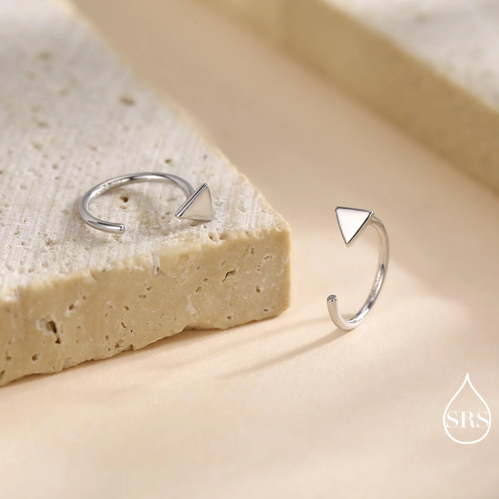 Extra Tiny Triangle Huggie Hoop Earrings in Sterling Silver, Open Hoop Pull-Through Threader Earrings, Half Hoops, Silver or Gold Finish - Image 3