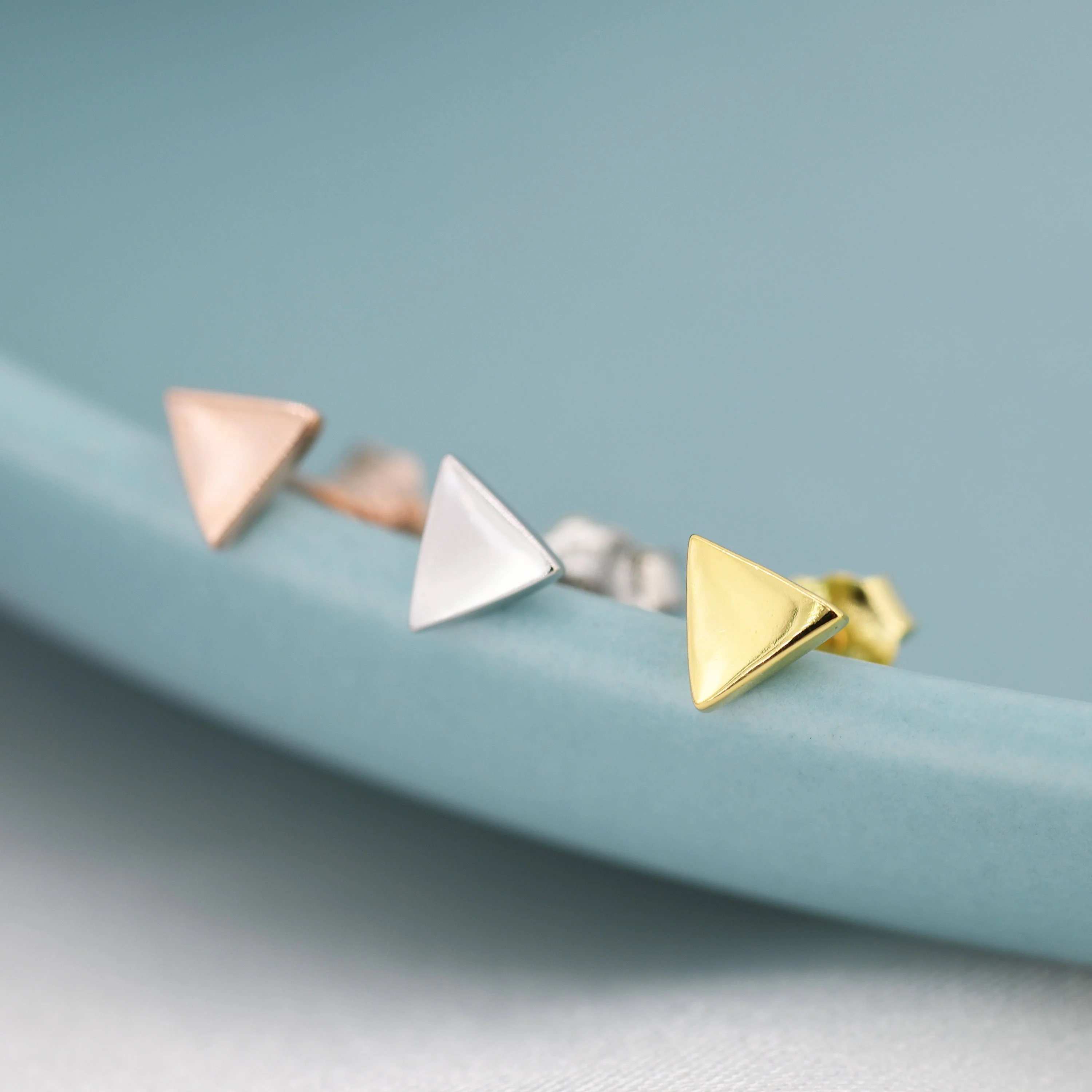 Extra Tiny Triangle Stud Earrings in Sterling Silver, Silver, Gold or Rose Gold, Geometric Minimalist Design, Stacking Earrings - Image 3