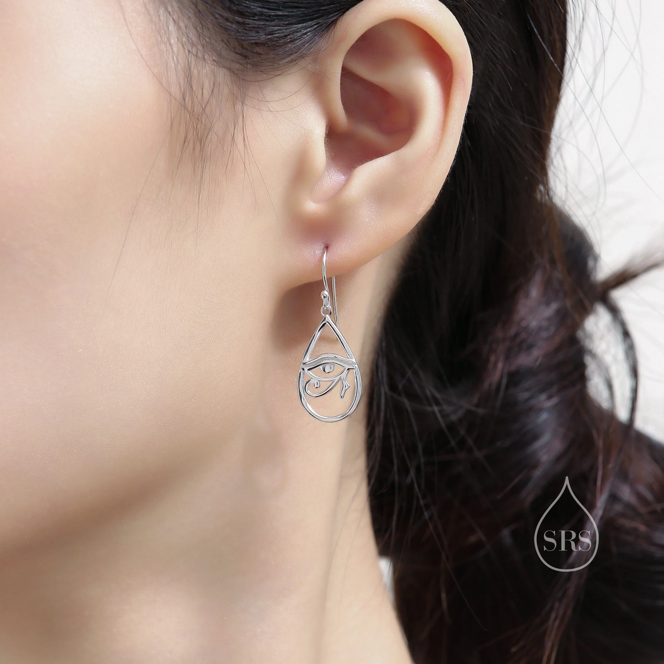Eye of Horus Drop Hook Earrings in Sterling Silver, Silver or Gold, Ancient Egypt Inspired Earrings, Egyptian Eye Earrings - Image 2
