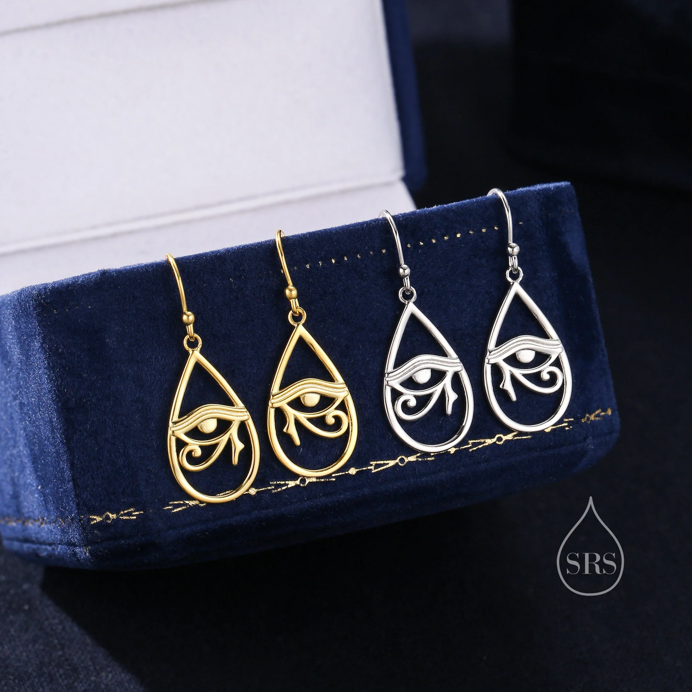 Eye of Horus Drop Hook Earrings in Sterling Silver, Silver or Gold, Ancient Egypt Inspired Earrings, Egyptian Eye Earrings - Image 6
