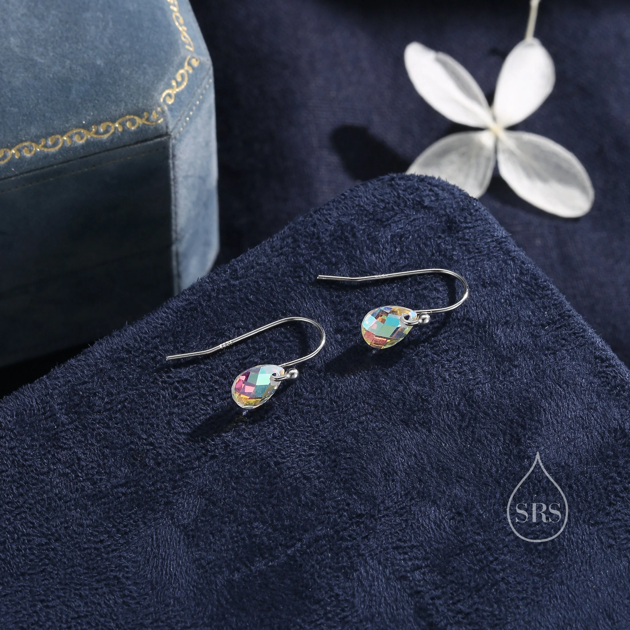 Faceted Glass Crystal Drop Earrings in Sterling Silver, Clear Crystal or Iridescent AB Crystal, Delicate Crystal Earrings - Image 8