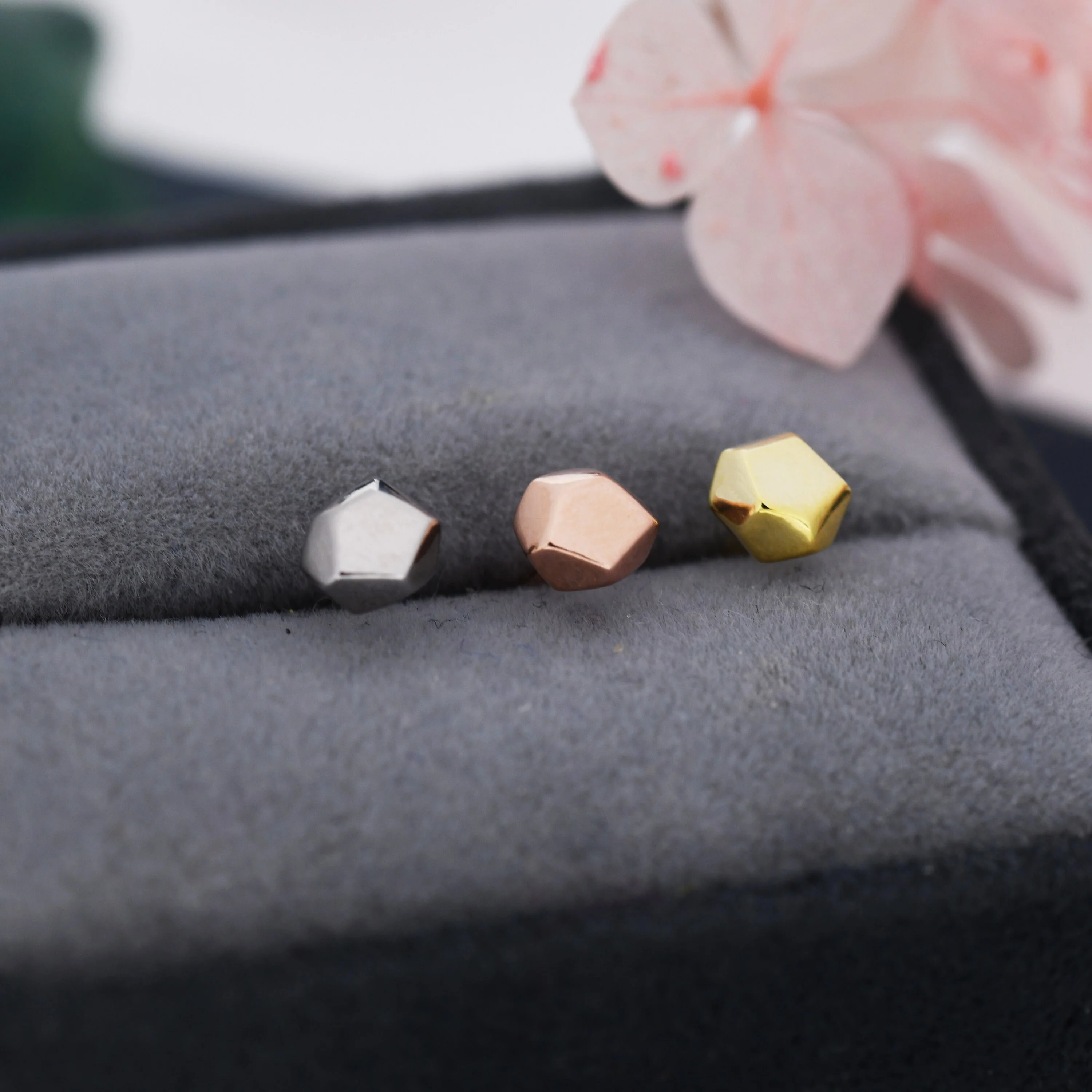 Faceted Nugget Stud Earrings in Sterling Silver, Irregular Shaped Polygon Earrings, Silver, Gold or Rose Gold - Image 6