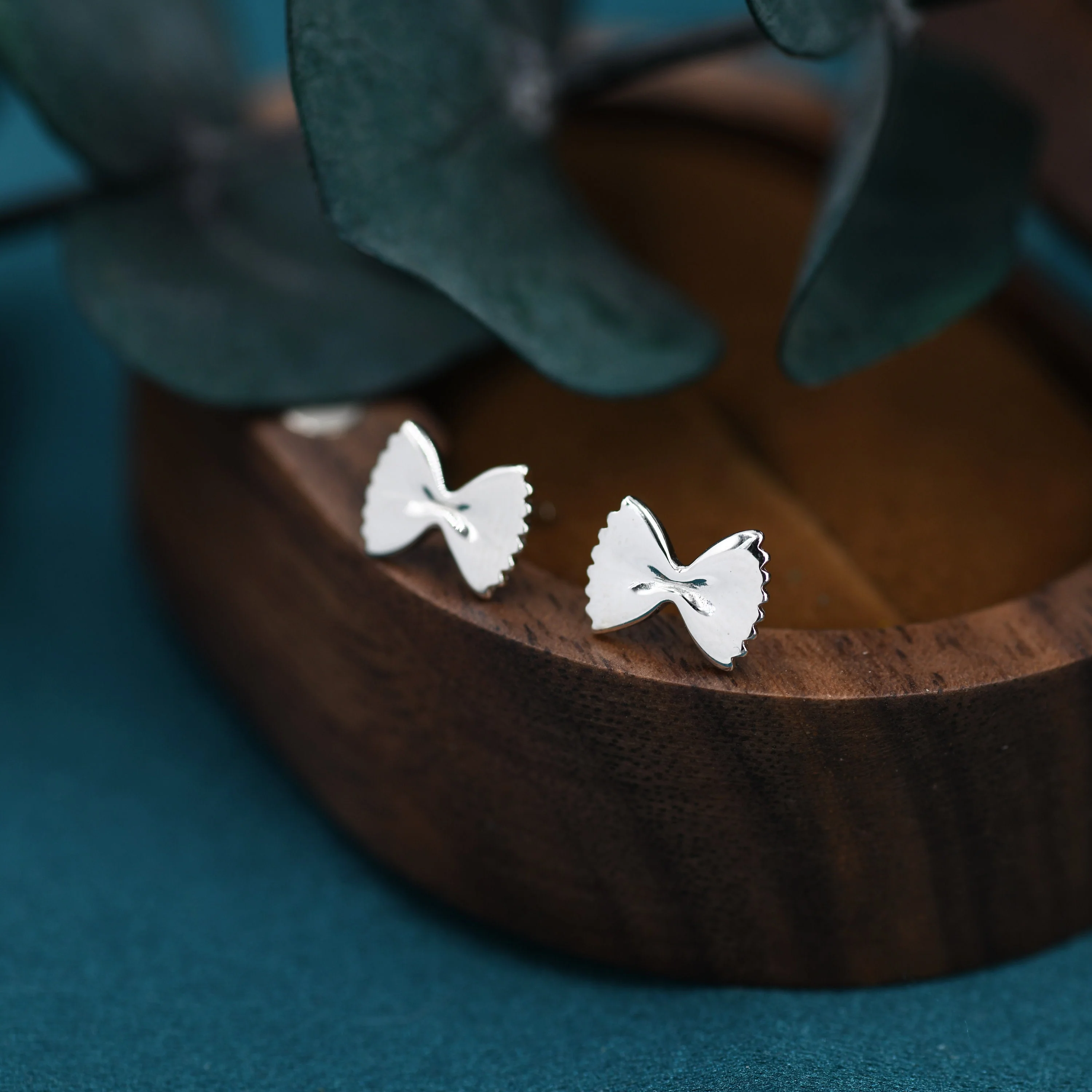 Farfalle Pasta Shape Stud Earrings in Sterling Silver, Ribbon Bow Earrings, Playful and Quirky Food Jewellery, Silver or Gold - Image 4