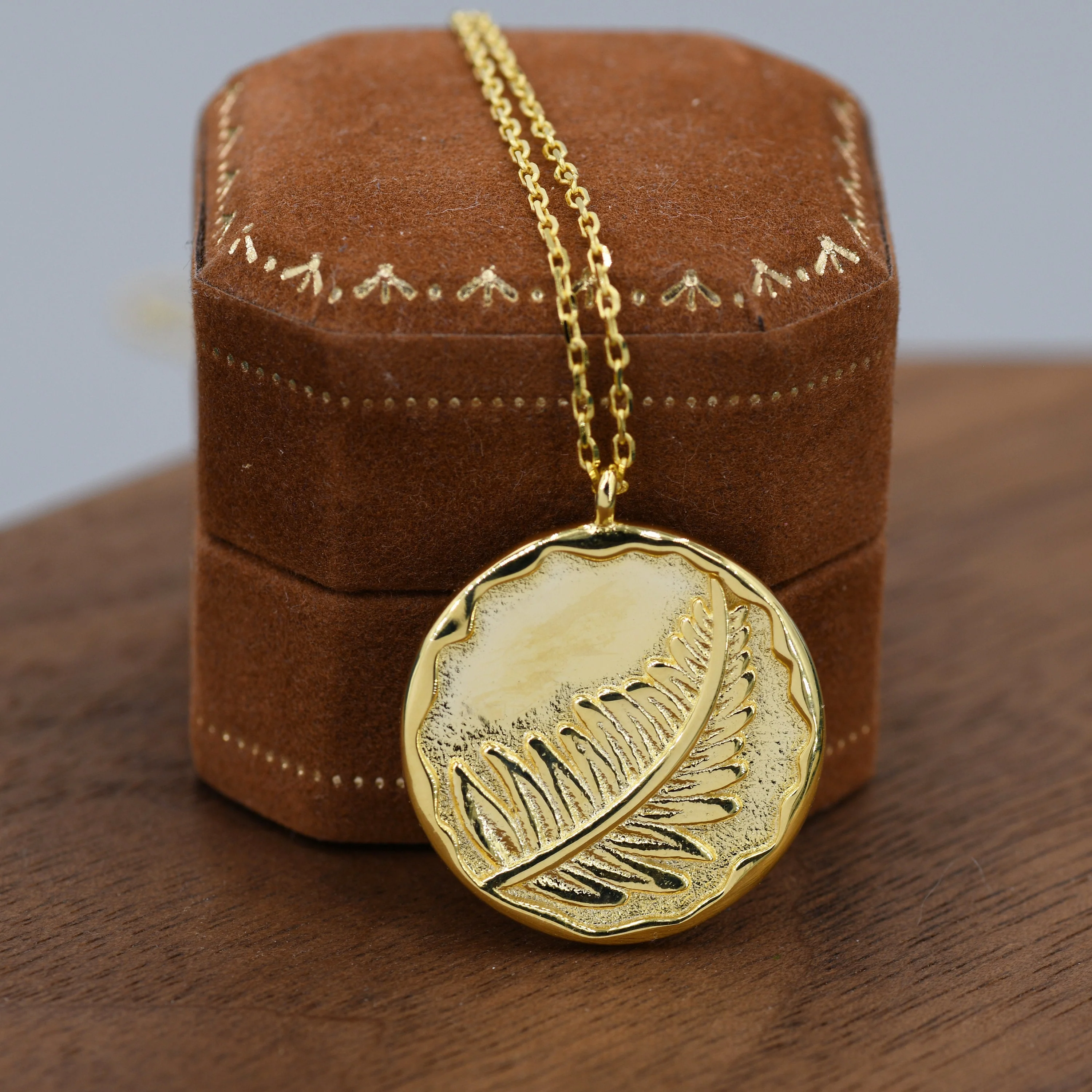 Fern Leaf Round Disk Coin Pendant Necklace in Sterling Silver, Silver Leaf Pendant, Silver or Gold, Nature Inspired Jewellery, - Image 8