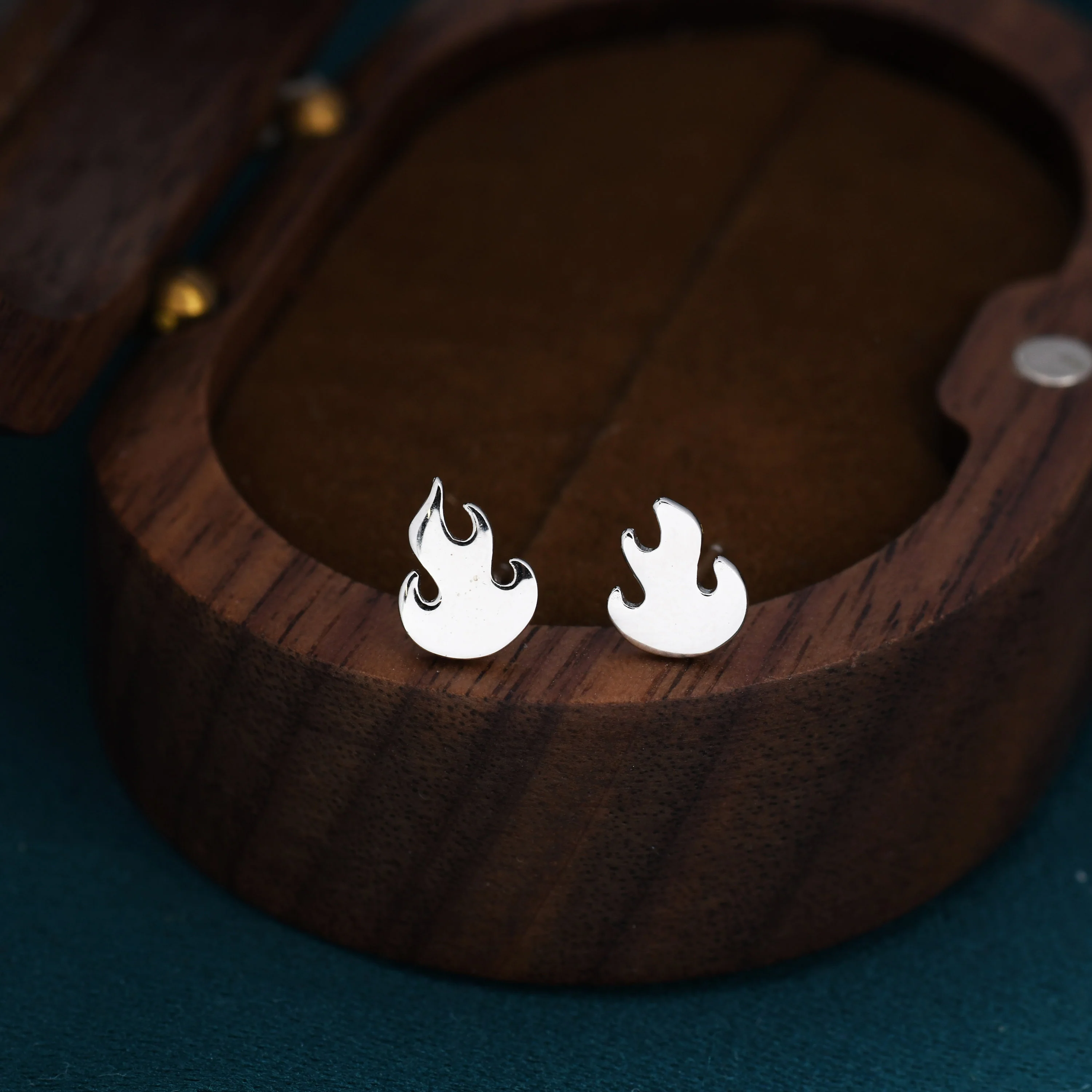 Fire Flame Stud Earrings in Sterling Silver, Silver, Gold or Rose Gold,  Nature Inspired. - Image 10